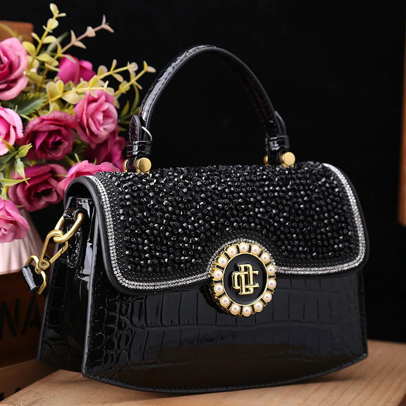 Crocodile Pattern Genuine Leather Women's Handbags - Portable Shell Tote Bags-Handbags-Black-Free Shipping Leatheretro