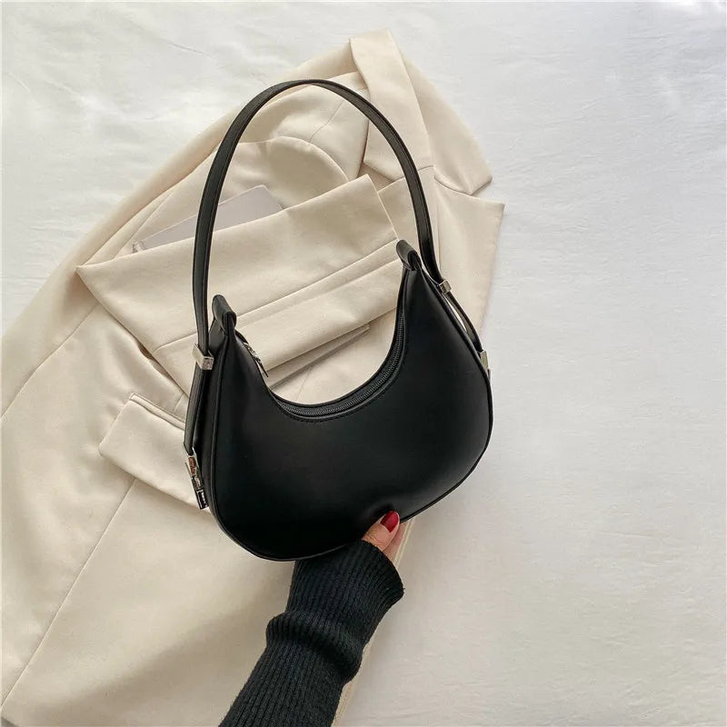 Underarm Bag - One Shoulder French Niche Crescent Shape Handbag for Women-Handbags-Black-Free Shipping Leatheretro