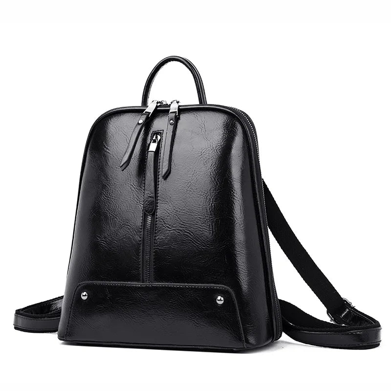 Large Capacity Women's Leather Backpack - Fashion Travel Bag-Backpacks-Black-Free Shipping Leatheretro