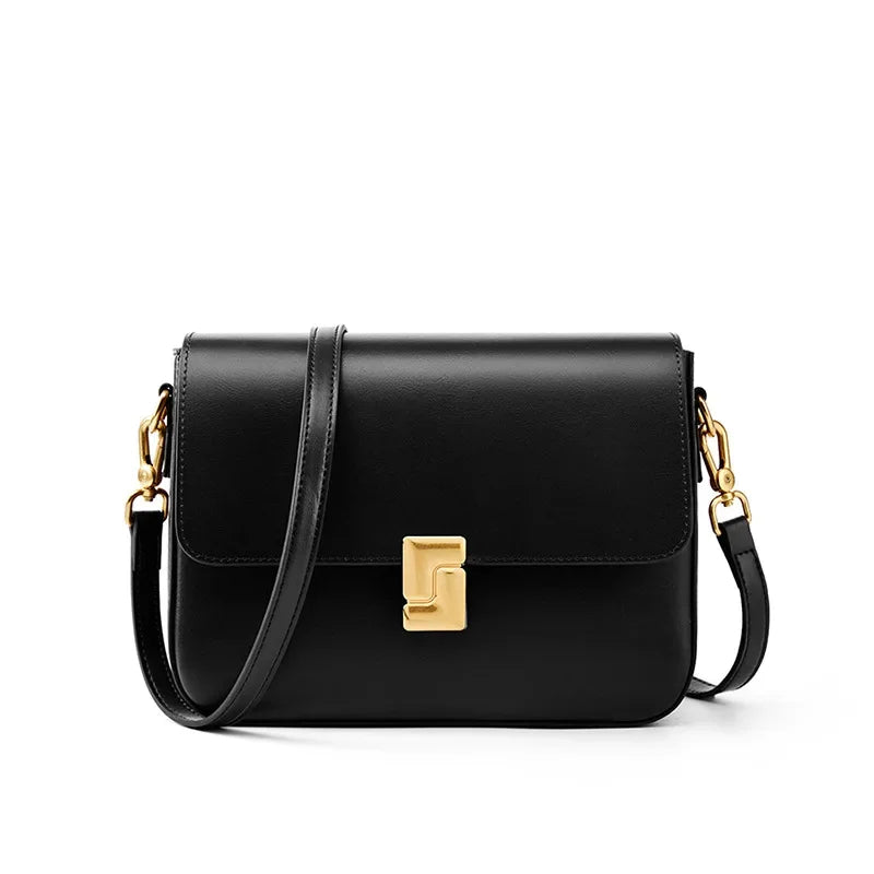 Genuine Leather Small Square Crossbody Bag - Women's Fashion Shoulder Handbags-Crossbody Bag-Black-Free Shipping Leatheretro