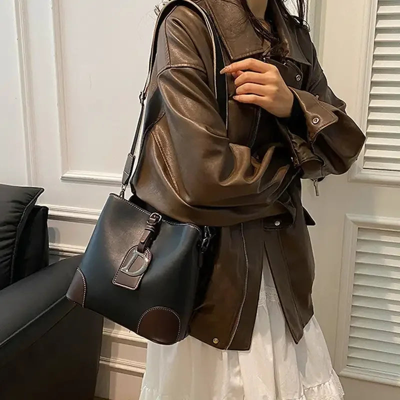 Women's Luxury Travel Bag– Retro Textured Bucket Shoulder & Crossbody Bag-Tote Bag-Brown-Free Shipping Leatheretro