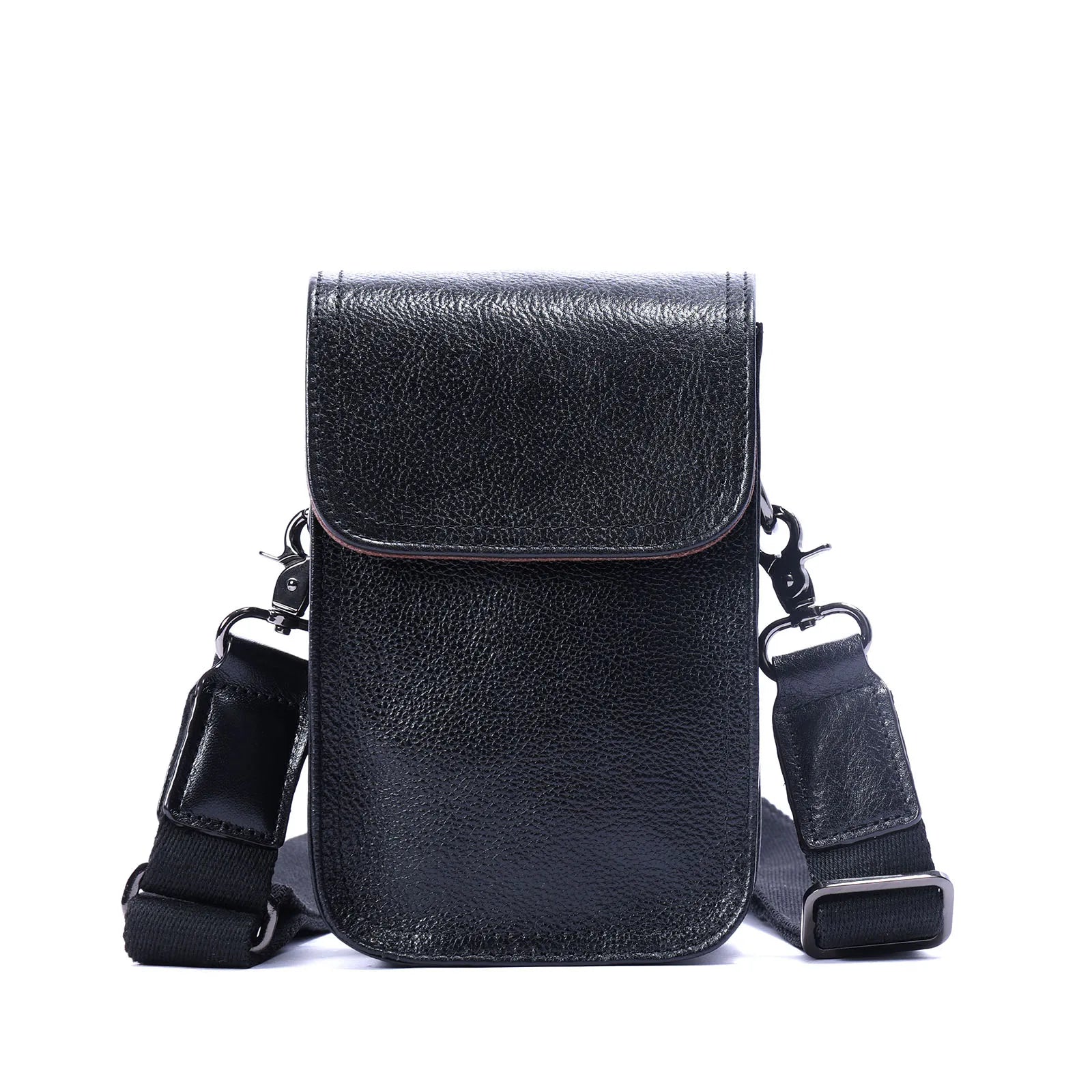 Genuine Leather Men's Shoulder Bag – Vintage Style Crossbody Phone Pouch-Handbags-Black-Free Shipping Leatheretro