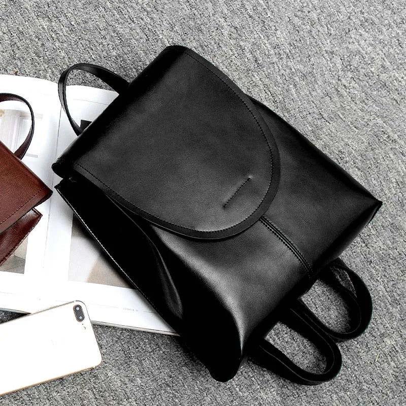Oil Wax Cowhide Leather Backpack - Rucksack Knapsack CrossBody Bags-Crossbody Bag-Black-Free Shipping Leatheretro