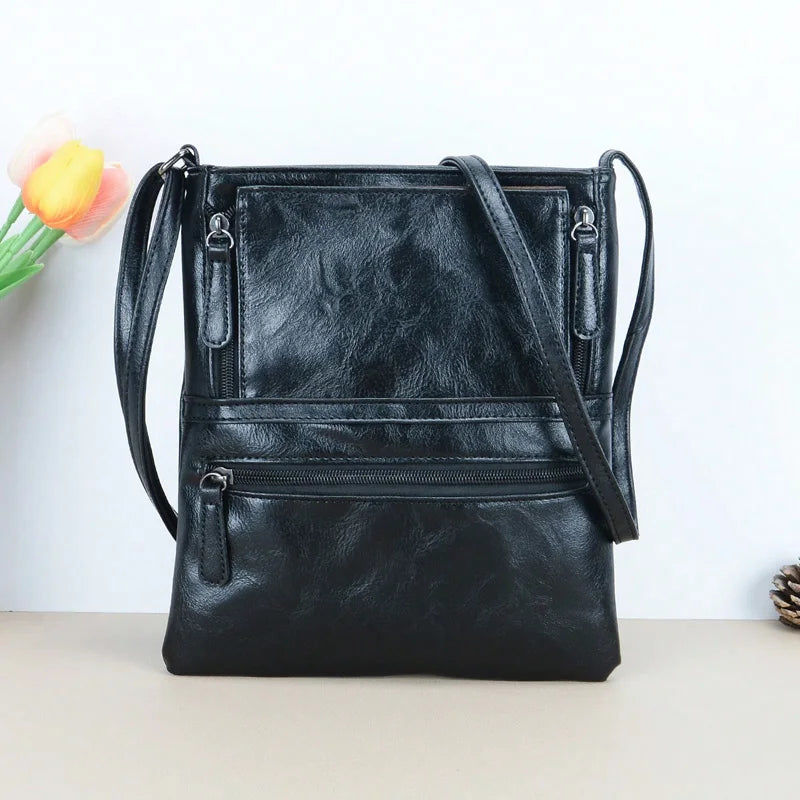Vintage Multi-pocket Women Crossbody Bag - Soft PU Leather Shoulder Bag-Black-Free Shipping Leatheretro