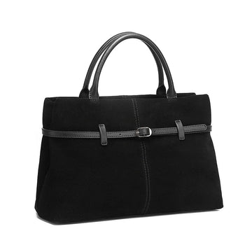 Suede Cowhide Genuine Leather Tote Handbags - Women Luxury Crossbody Bag-Handbags-Black-Free Shipping Leatheretro