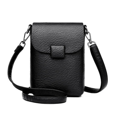 Small Crossbody Phone Bag Flap Purse for Women-Messenger Bag-Black-Free Shipping Leatheretro