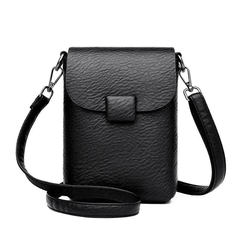 Small Crossbody Phone Bag Flap Purse for Women-Messenger Bag-Black-Free Shipping Leatheretro