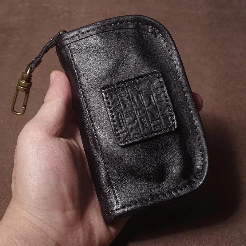 Vintage Luxury Genuine Leather Car Key Bag - Multipurpose Wallet Card Holder-Key Organizer-Black-Free Shipping Leatheretro