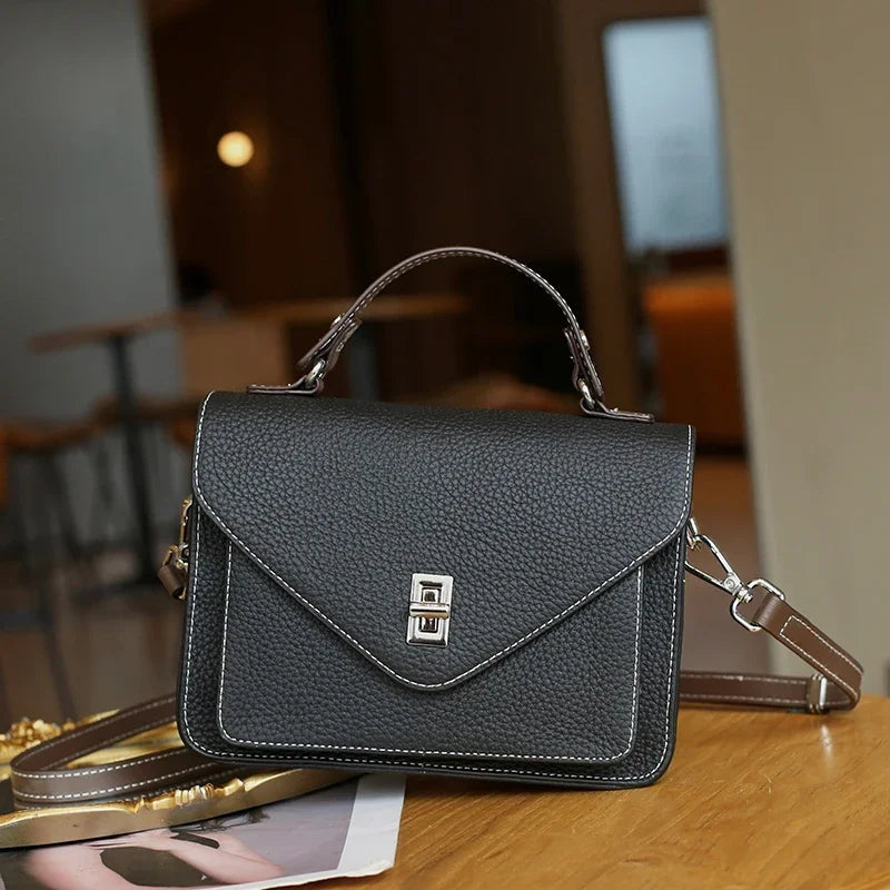 Cowhide Casual Crossbody Bag - Women Genuine Leather Handbag-Handbags-Black-Free Shipping Leatheretro