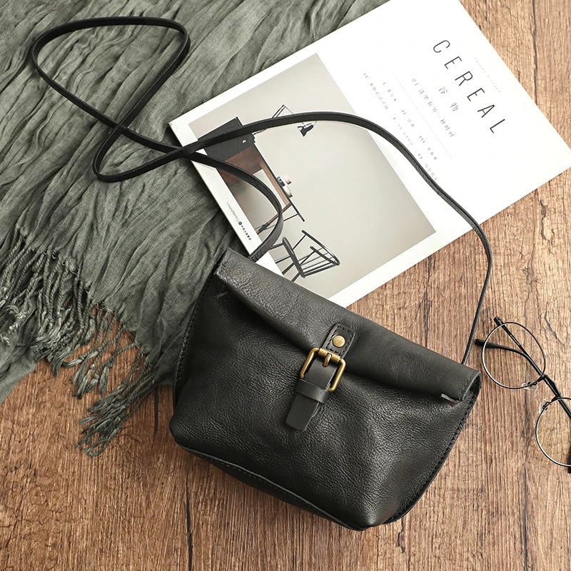 Genuine Leather Crossbody Bag Retro Small Messenger Purse-Handbags-Black-Free Shipping Leatheretro