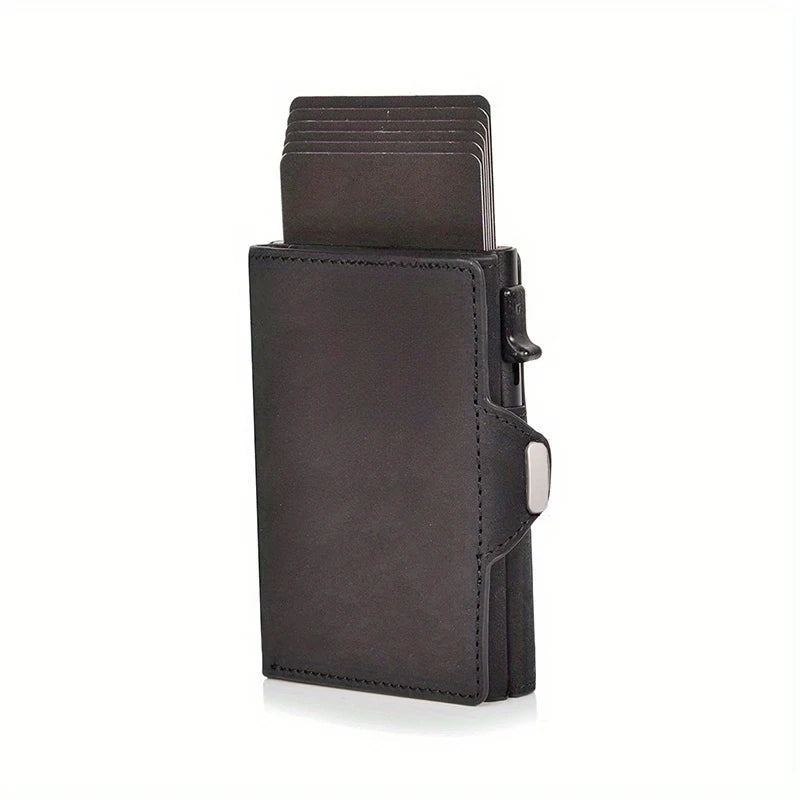 Pop-Up Leather Card Holder Wallet - Minimalist Bag Compartment For Notes-Wallets & Money Clips-Black-Free Shipping Leatheretro