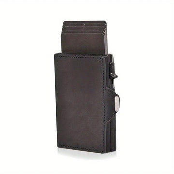 Pop-Up Leather Card Holder Wallet - Minimalist Bag Compartment For Notes-Wallets & Money Clips-Black-Free Shipping Leatheretro