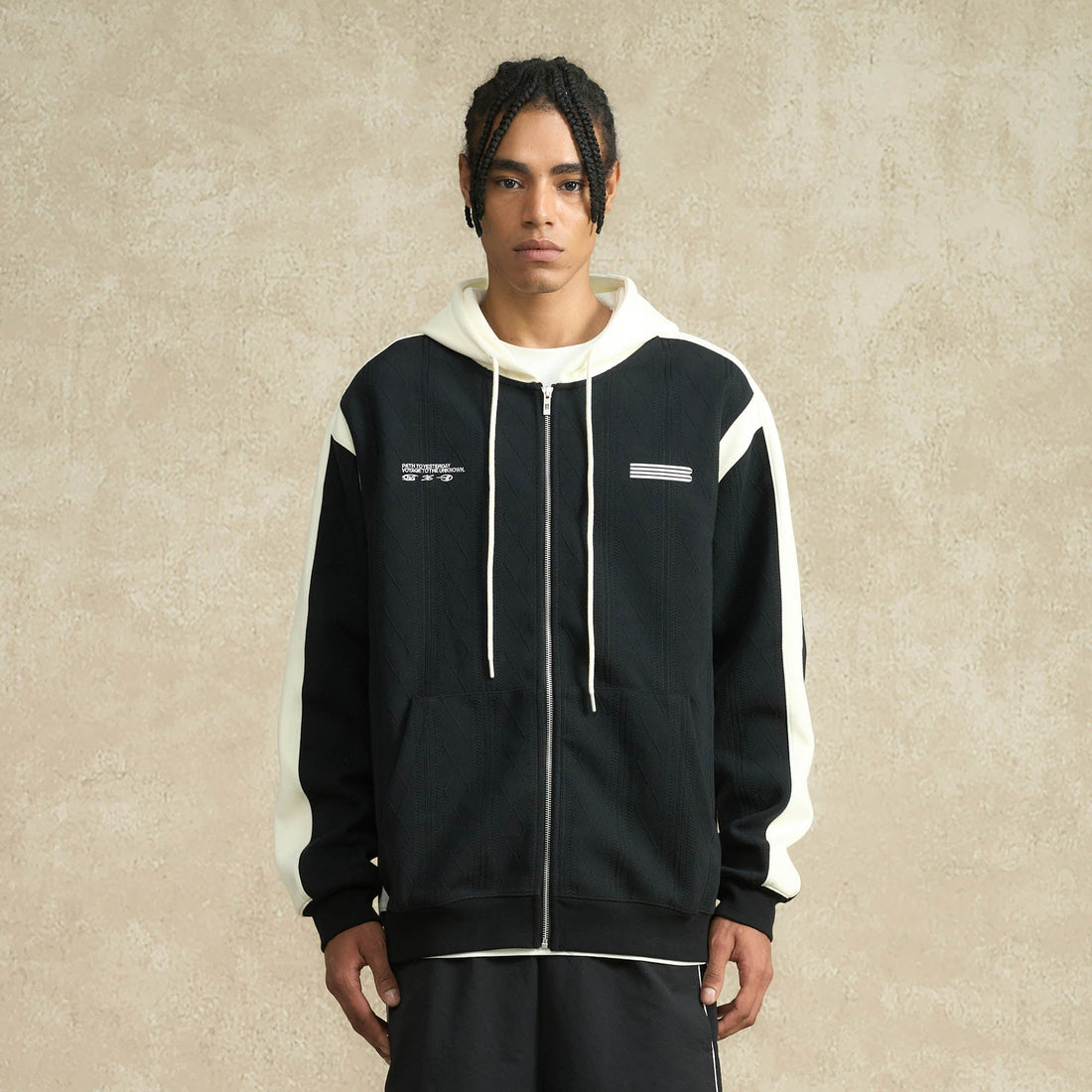 BONELESS Jacquard Contrast Paneled Hooded Jacket-Jacket-S-Free Shipping Leatheretro