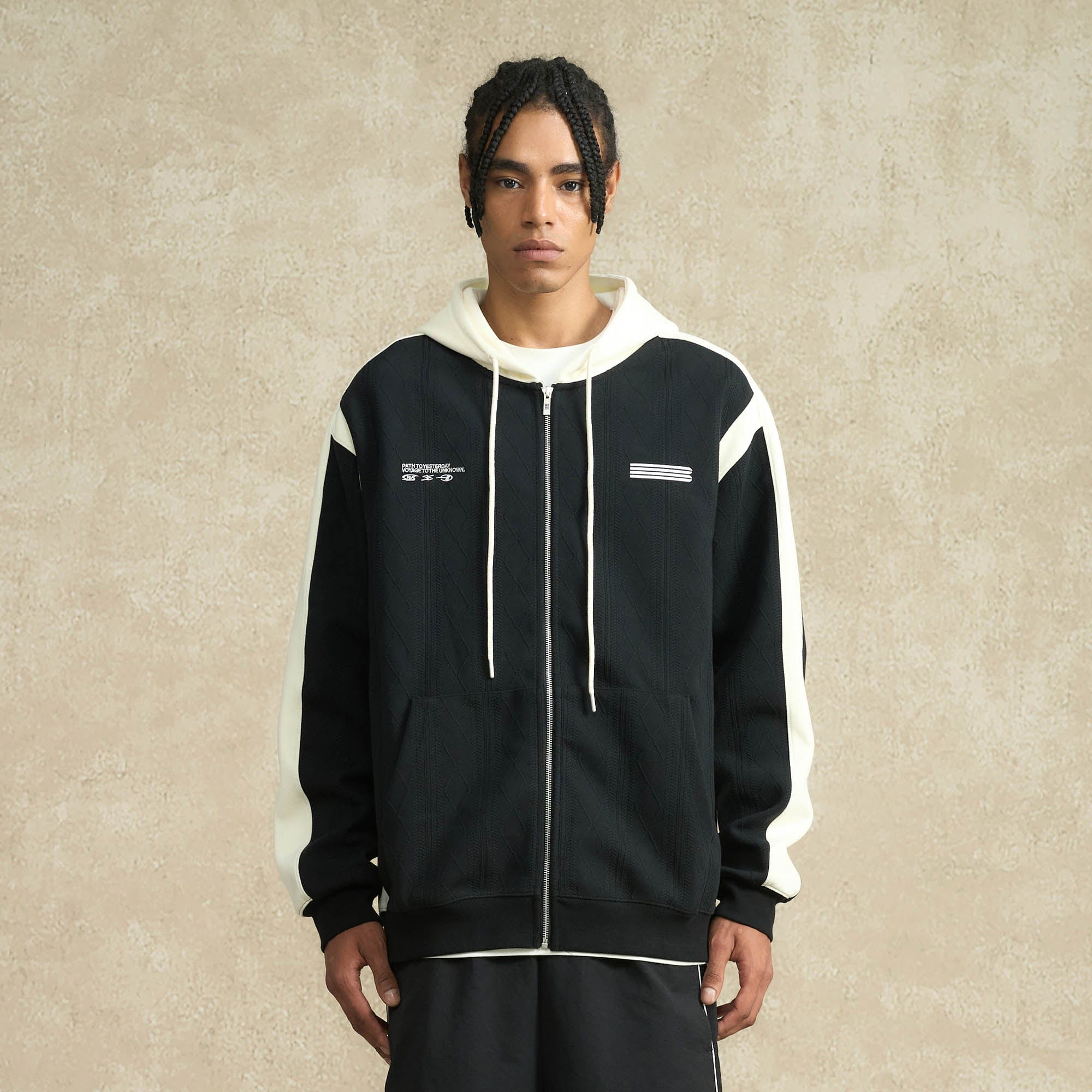 BONELESS Jacquard Contrast Paneled Hooded Jacket-Jacket-S-Free Shipping Leatheretro