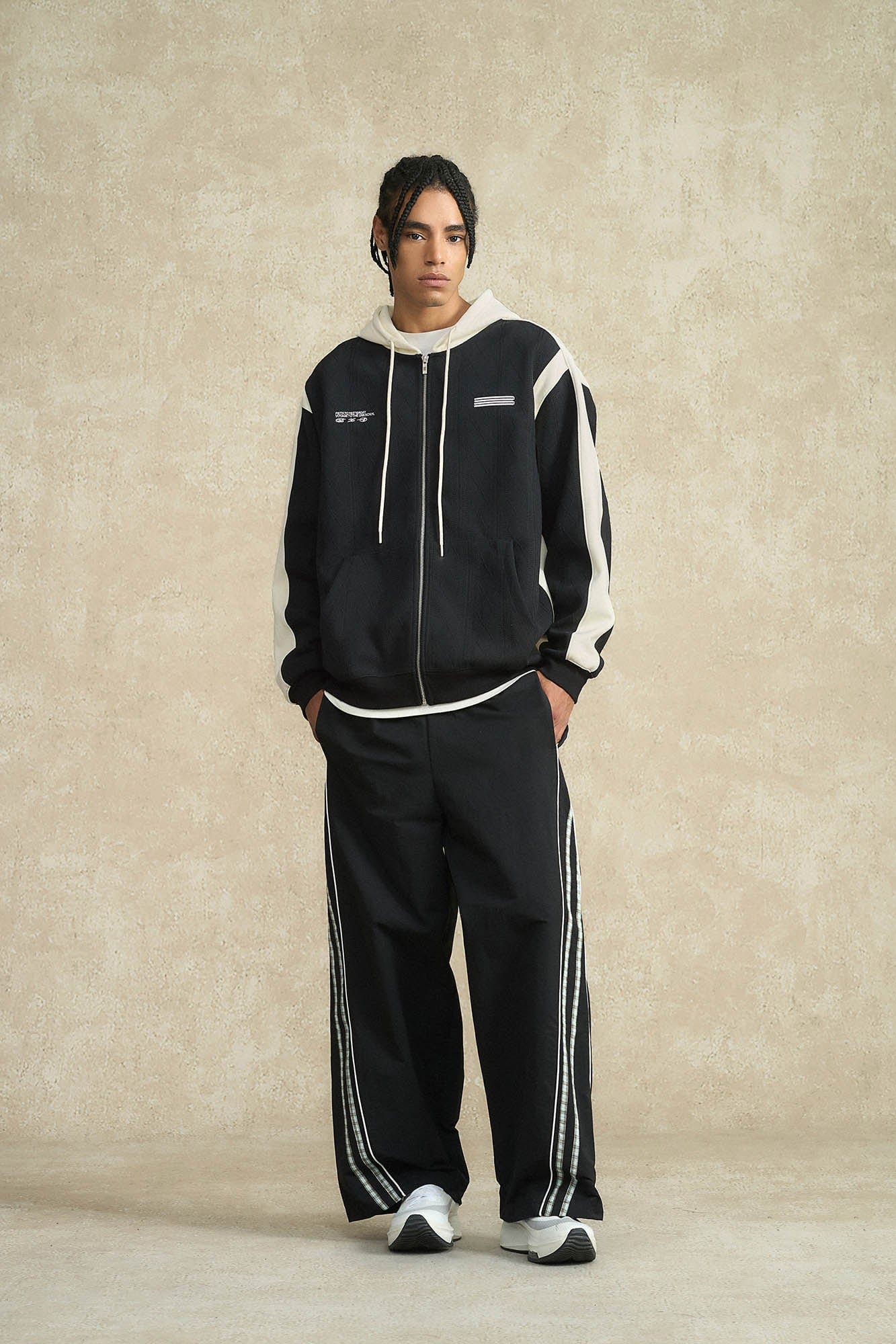 BONELESS Jacquard Contrast Paneled Hooded Jacket-Jacket-S-Free Shipping Leatheretro