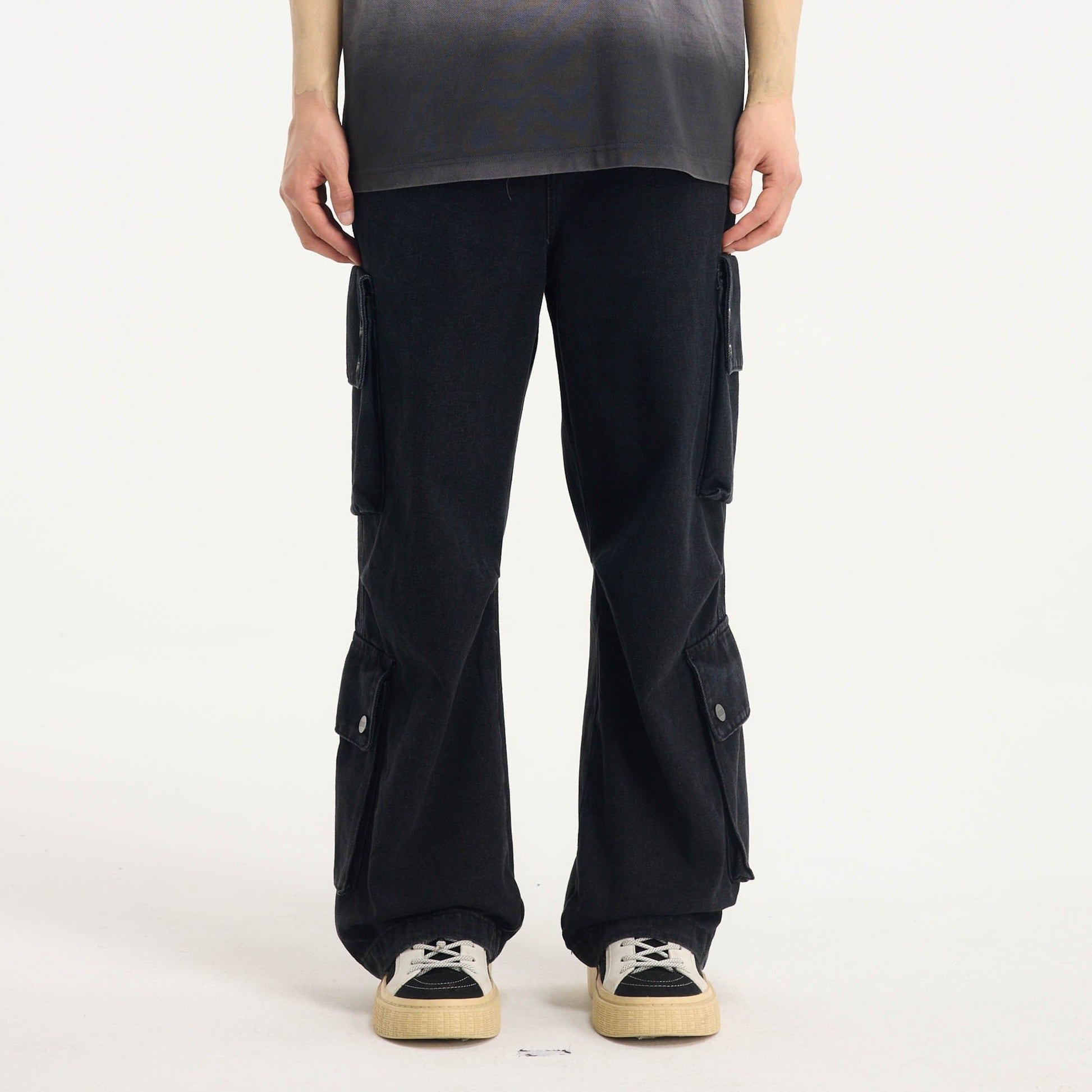 BONELESS Distressed Multi-Pocket Drawstring Cargo Jeans-Jeans-S-Black-Free Shipping Leatheretro