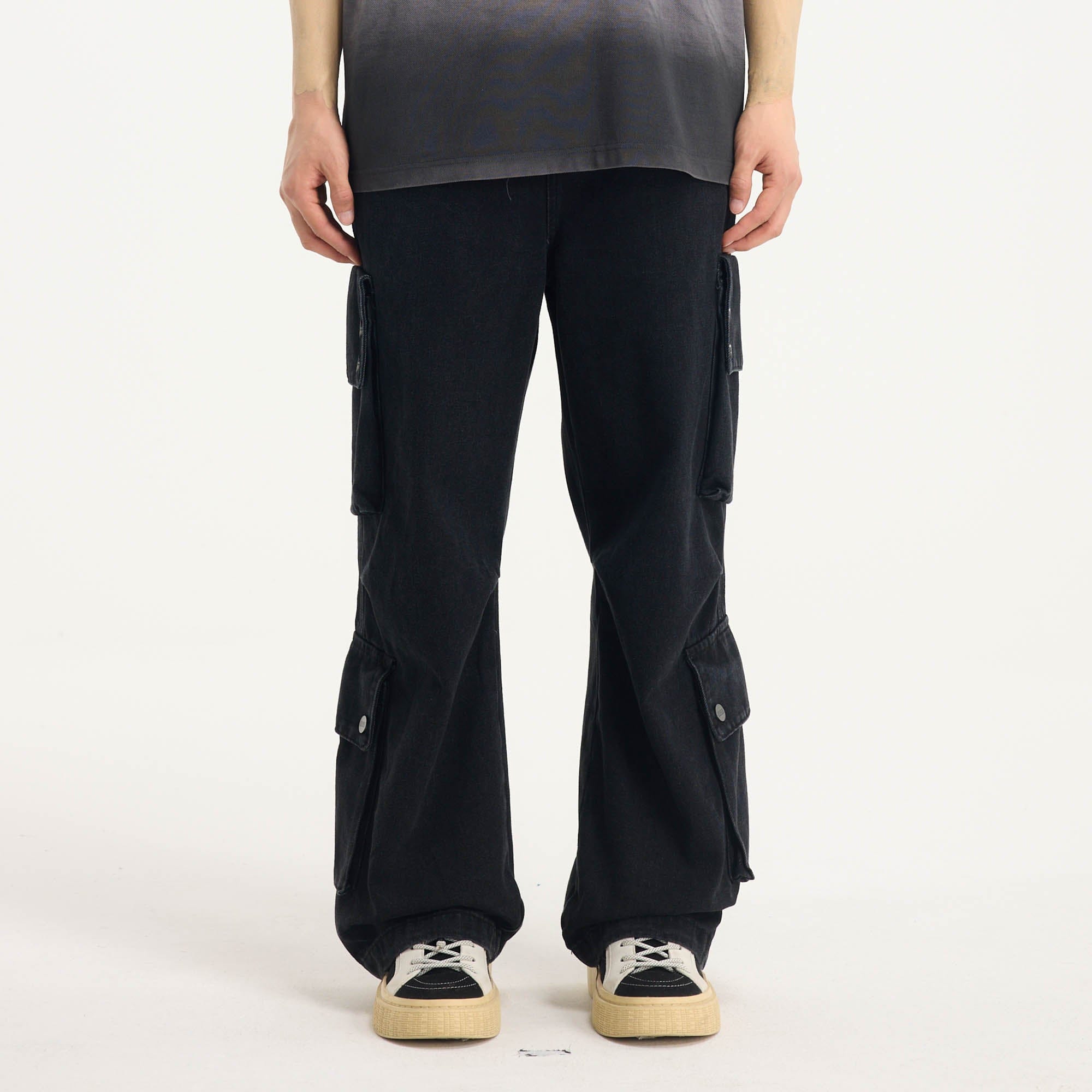 BONELESS Distressed Multi-Pocket Drawstring Cargo Jeans-Jeans-S-Black-Free Shipping Leatheretro