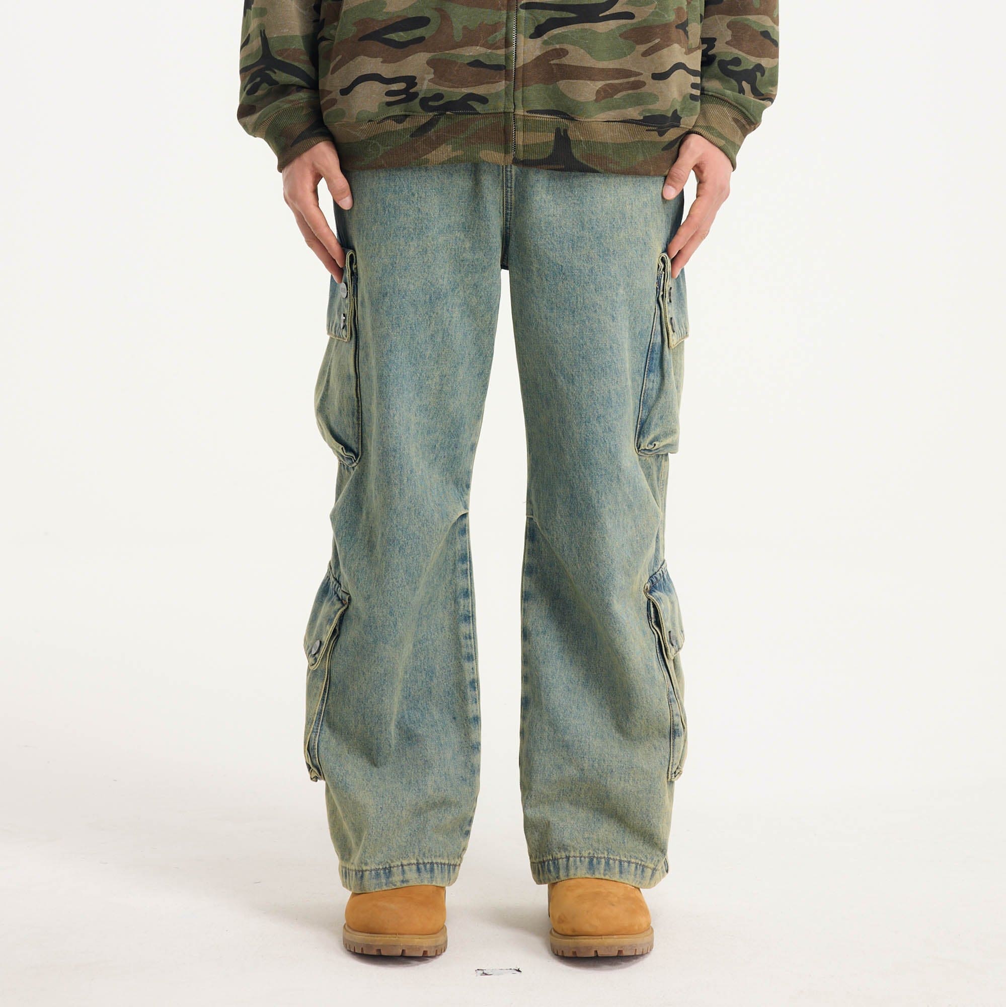 BONELESS Distressed Multi-Pocket Drawstring Cargo Jeans-Jeans-S-Blue-Free Shipping Leatheretro