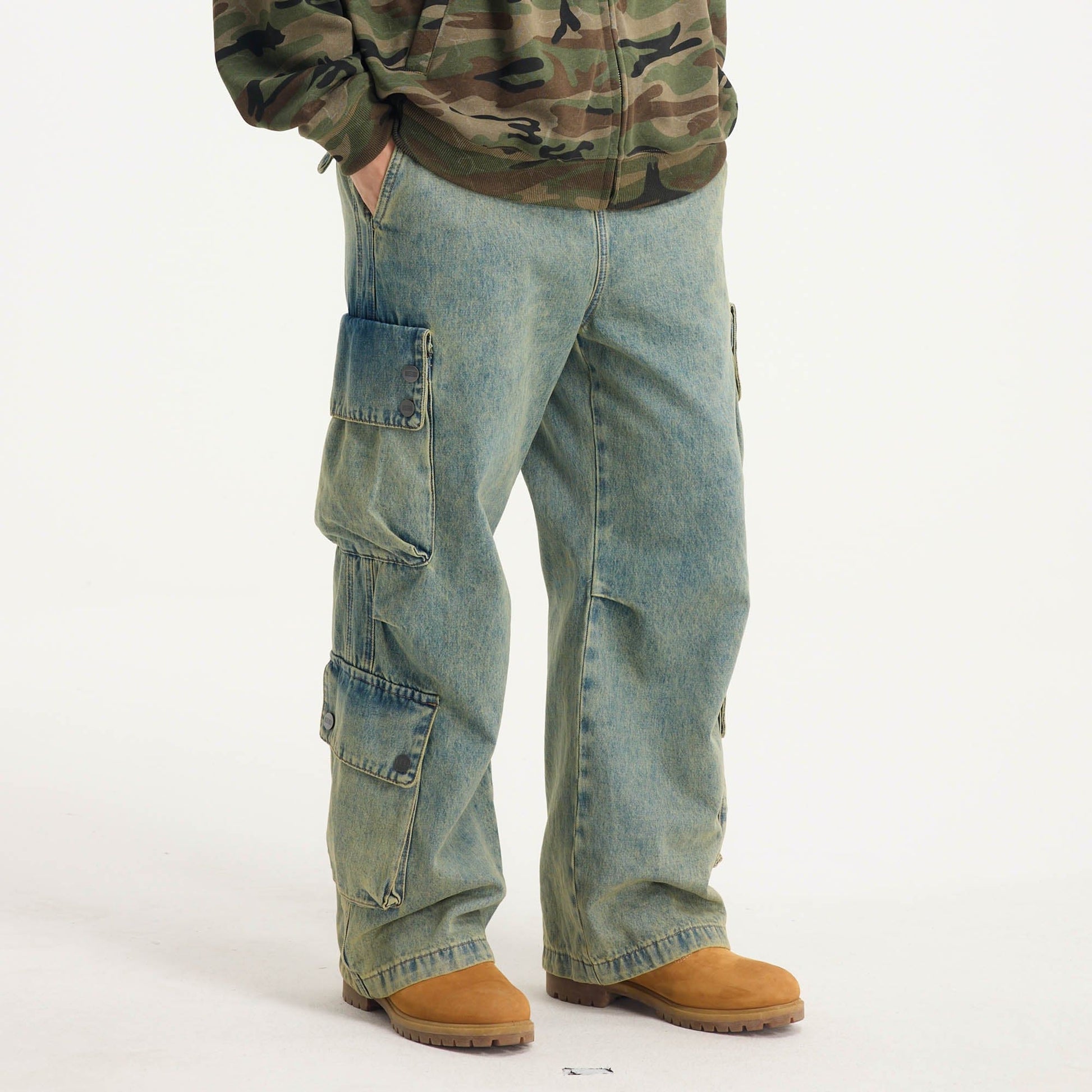 BONELESS Distressed Multi-Pocket Drawstring Cargo Jeans-Jeans-S-Blue-Free Shipping Leatheretro