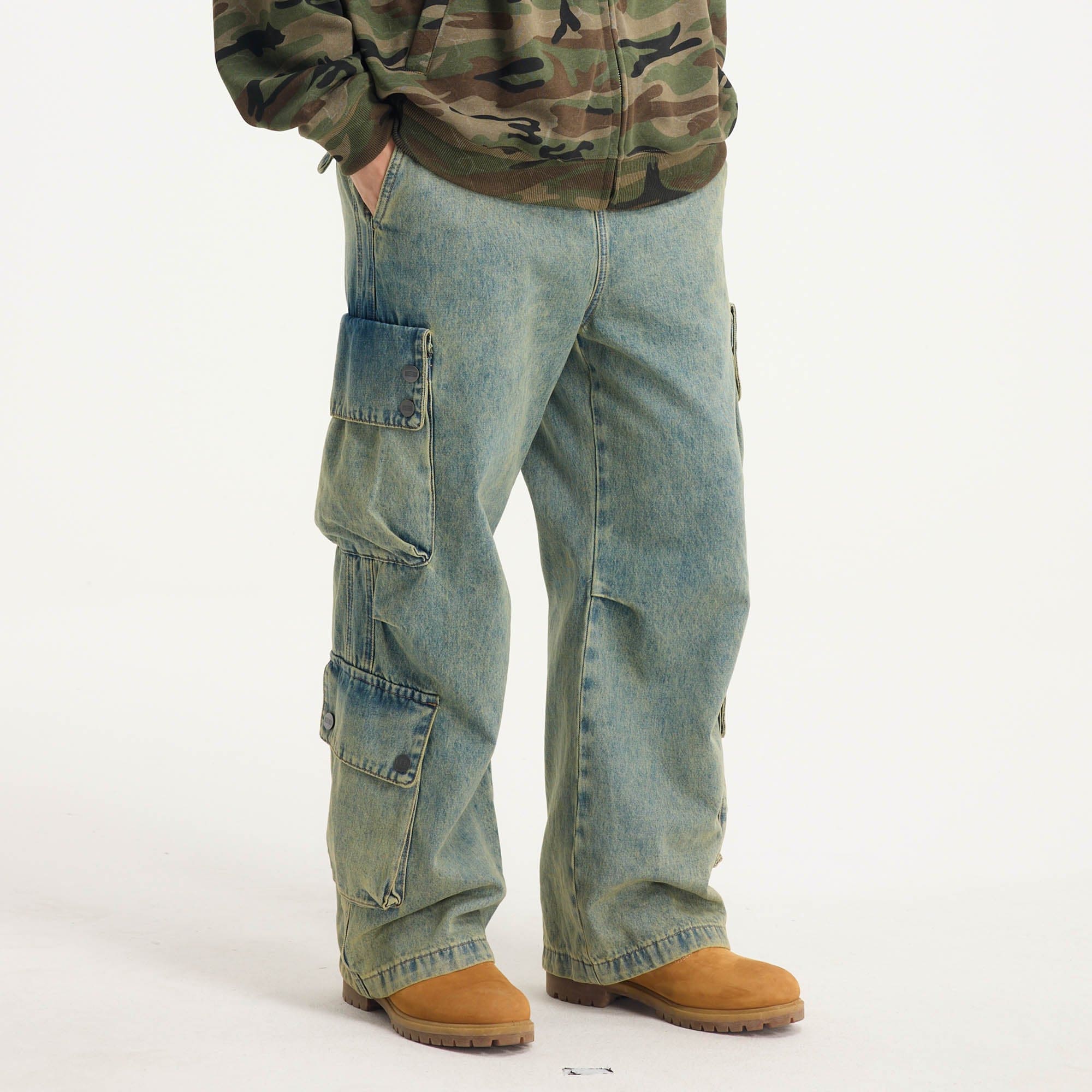 BONELESS Distressed Multi-Pocket Drawstring Cargo Jeans-Jeans-S-Blue-Free Shipping Leatheretro