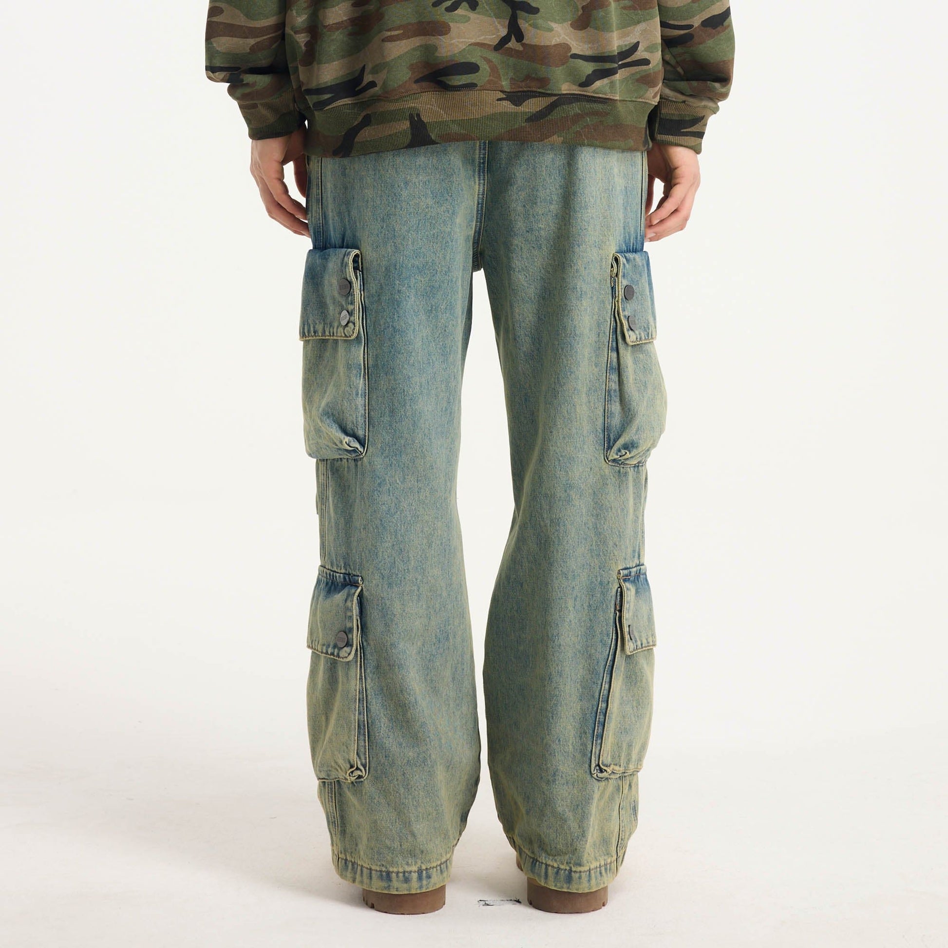 BONELESS Distressed Multi-Pocket Drawstring Cargo Jeans-Jeans-S-Blue-Free Shipping Leatheretro