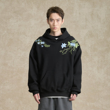 BONELESS Floral Embroidered Fleece-Lined Hoodie-Hoodie-S-Black-Free Shipping Leatheretro