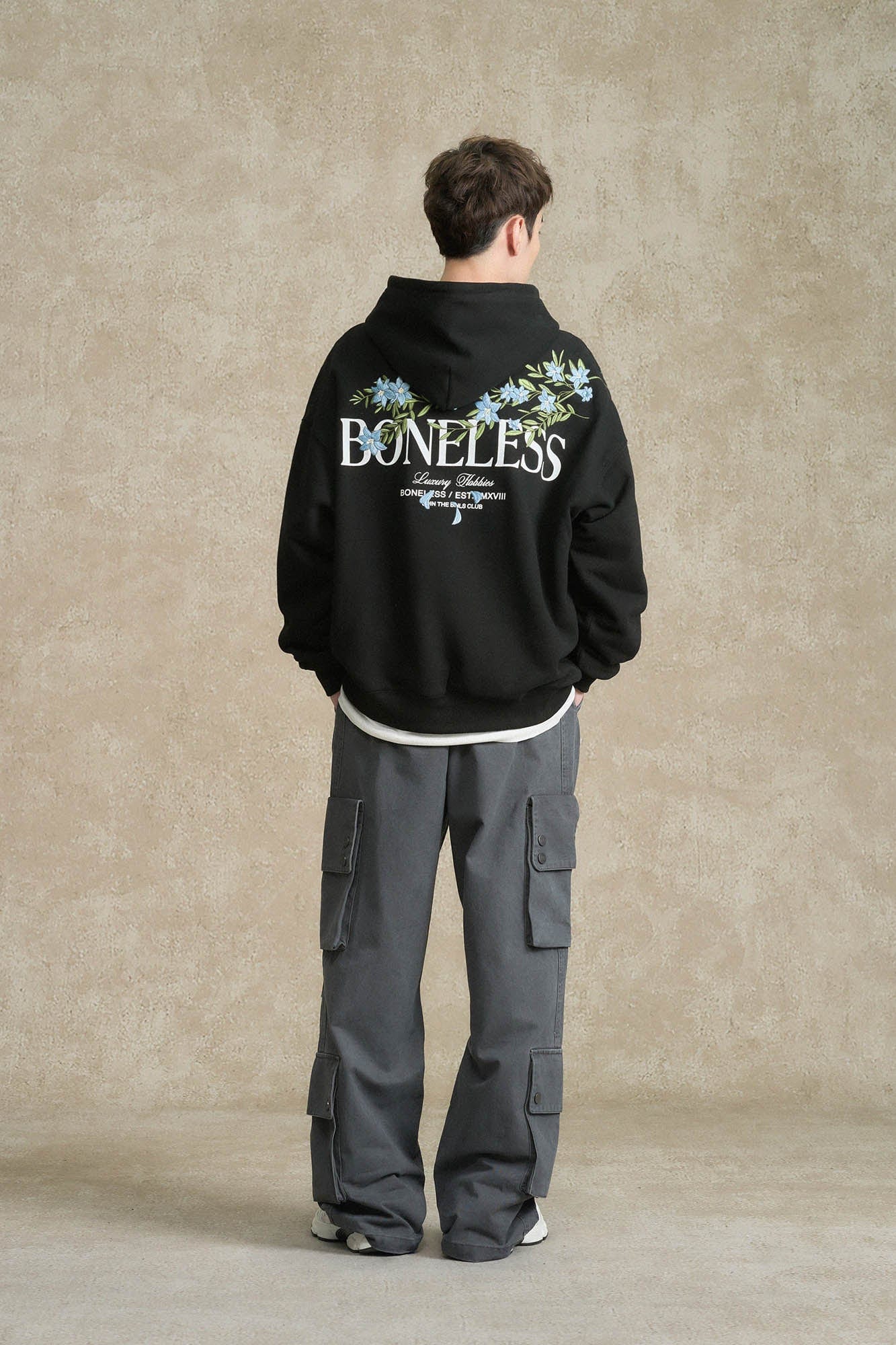 BONELESS Floral Embroidered Fleece-Lined Hoodie-Hoodie-S-Black-Free Shipping Leatheretro
