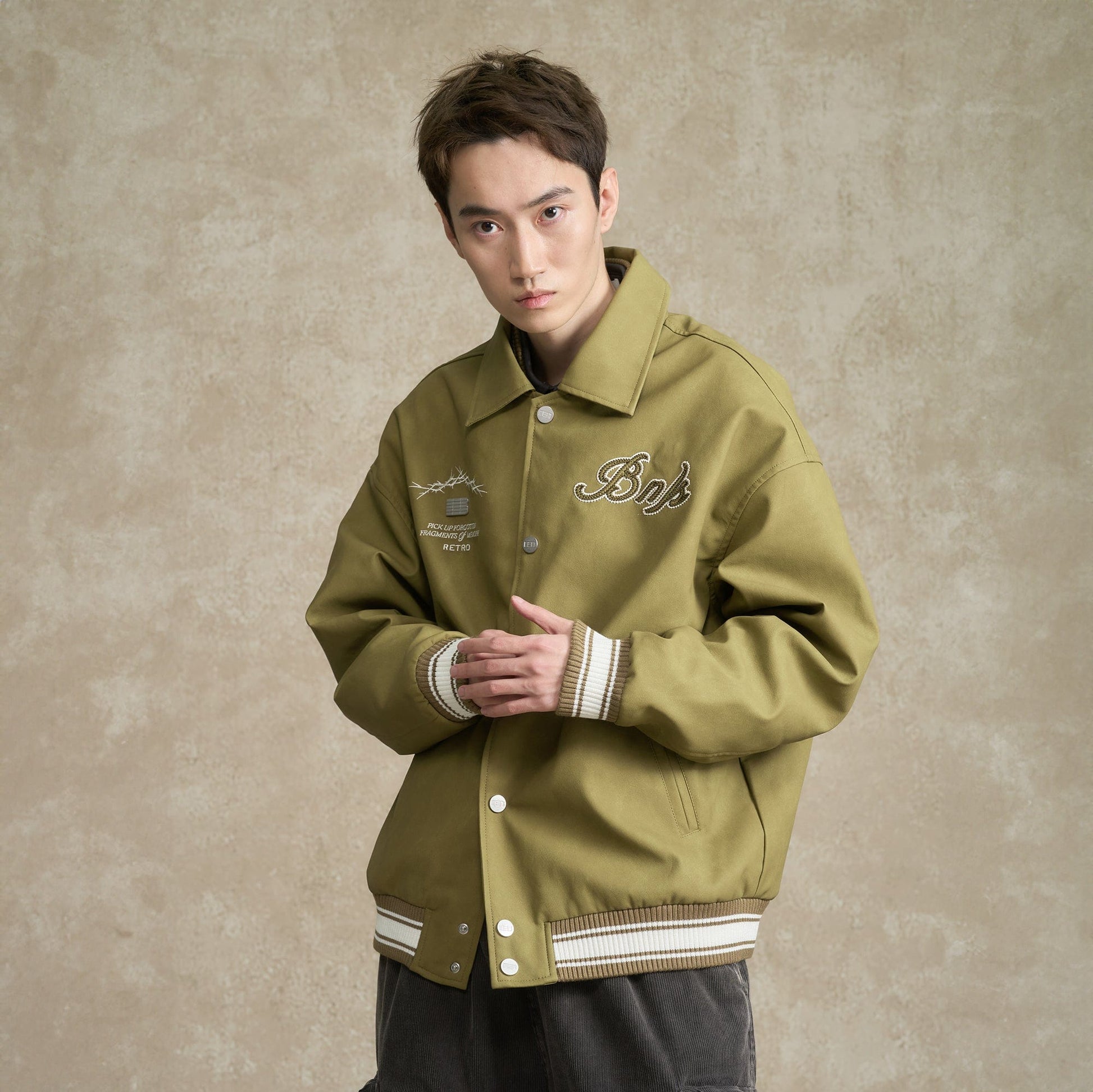 BONELESS Embroidered Logo PU Varsity Jacket-Jacket-S-Black-Free Shipping Leatheretro