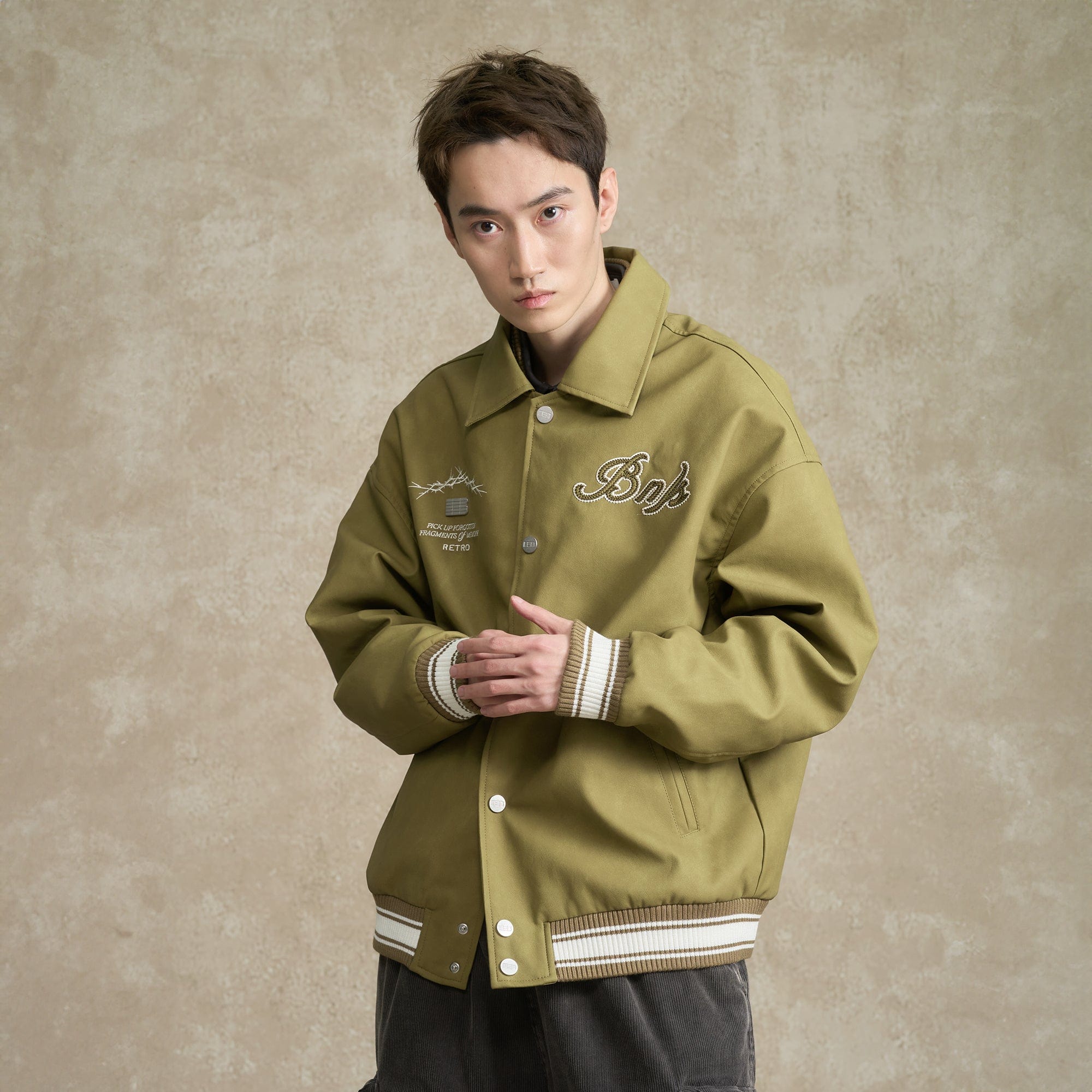 BONELESS Embroidered Logo PU Varsity Jacket-Jacket-S-Black-Free Shipping Leatheretro