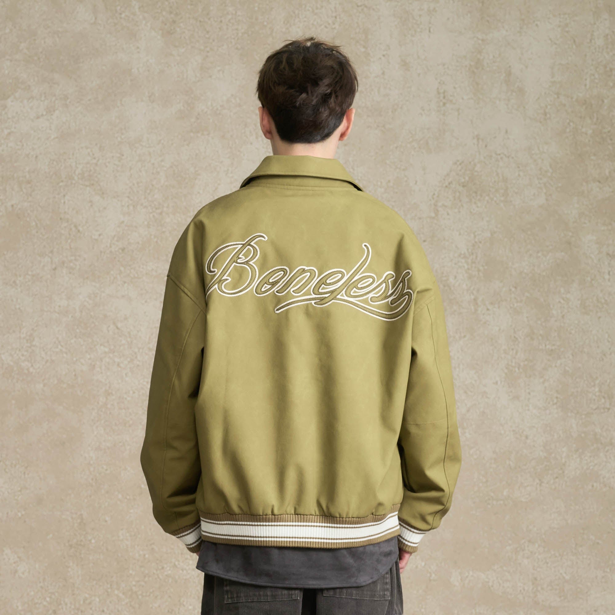 BONELESS Embroidered Logo PU Varsity Jacket-Jacket-S-Black-Free Shipping Leatheretro