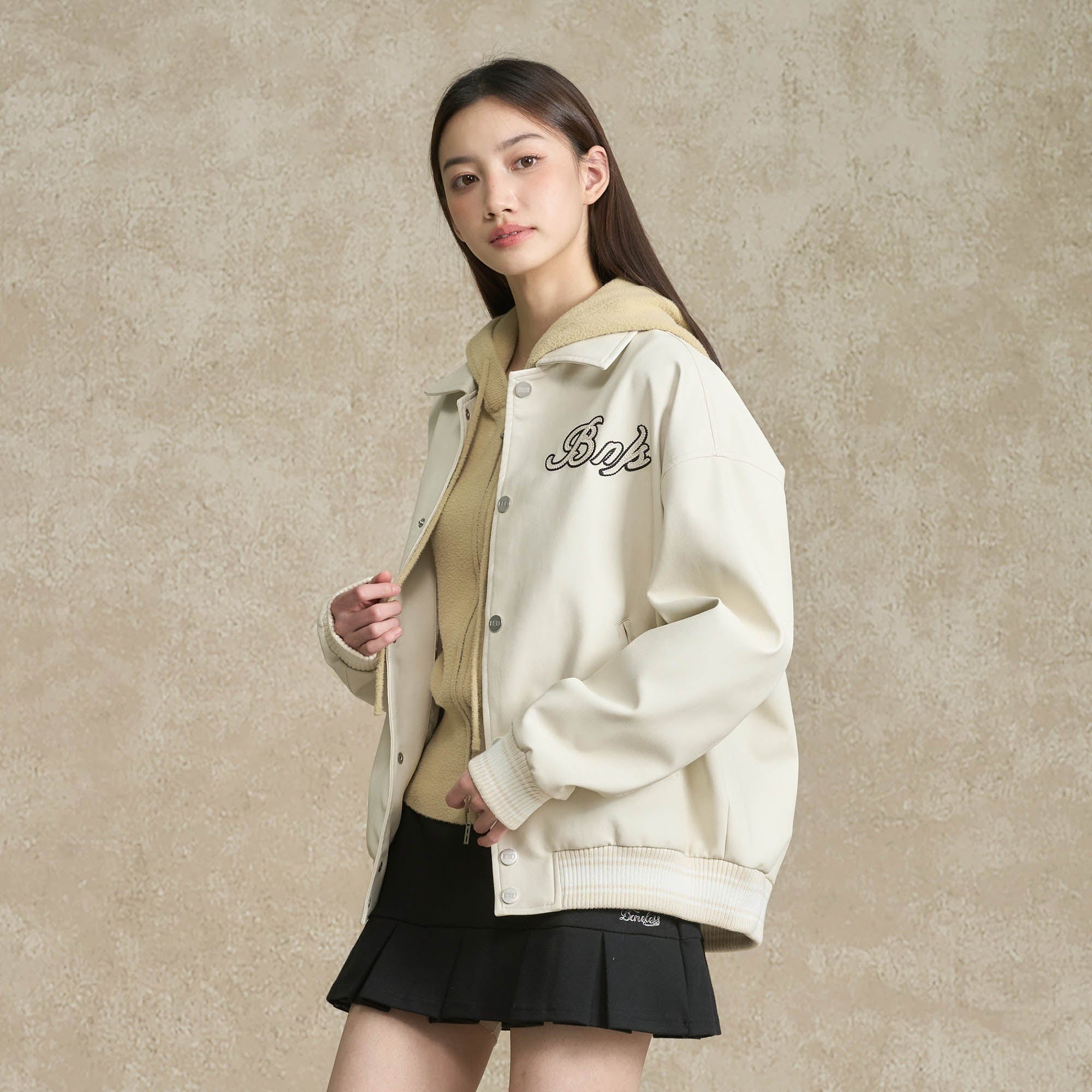 BONELESS Embroidered Logo PU Varsity Jacket-Jacket-S-Black-Free Shipping Leatheretro