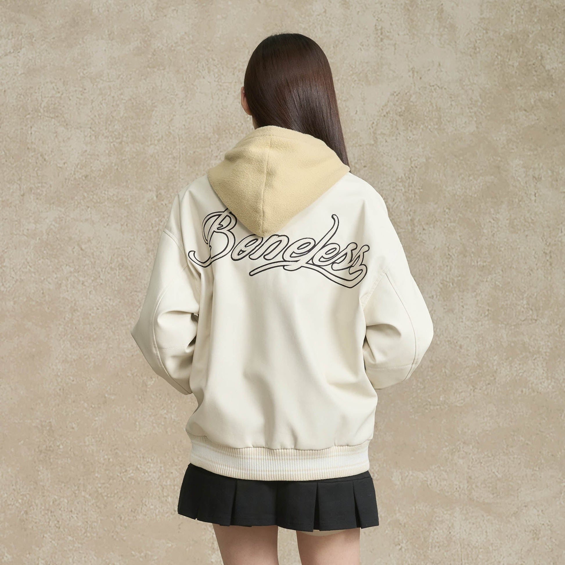 BONELESS Embroidered Logo PU Varsity Jacket-Jacket-S-Black-Free Shipping Leatheretro