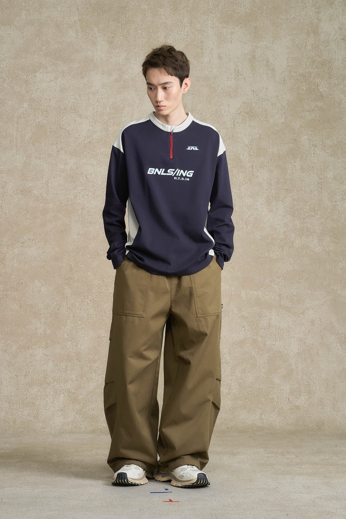 BONELESS Contrast Half-Zip Racing Long-Sleeve Tee-L/S Tee-S-Blue-Free Shipping Leatheretro