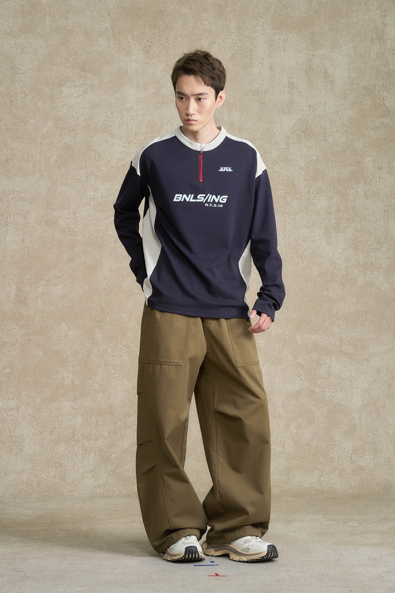 BONELESS Contrast Half-Zip Racing Long-Sleeve Tee-L/S Tee-S-Blue-Free Shipping Leatheretro