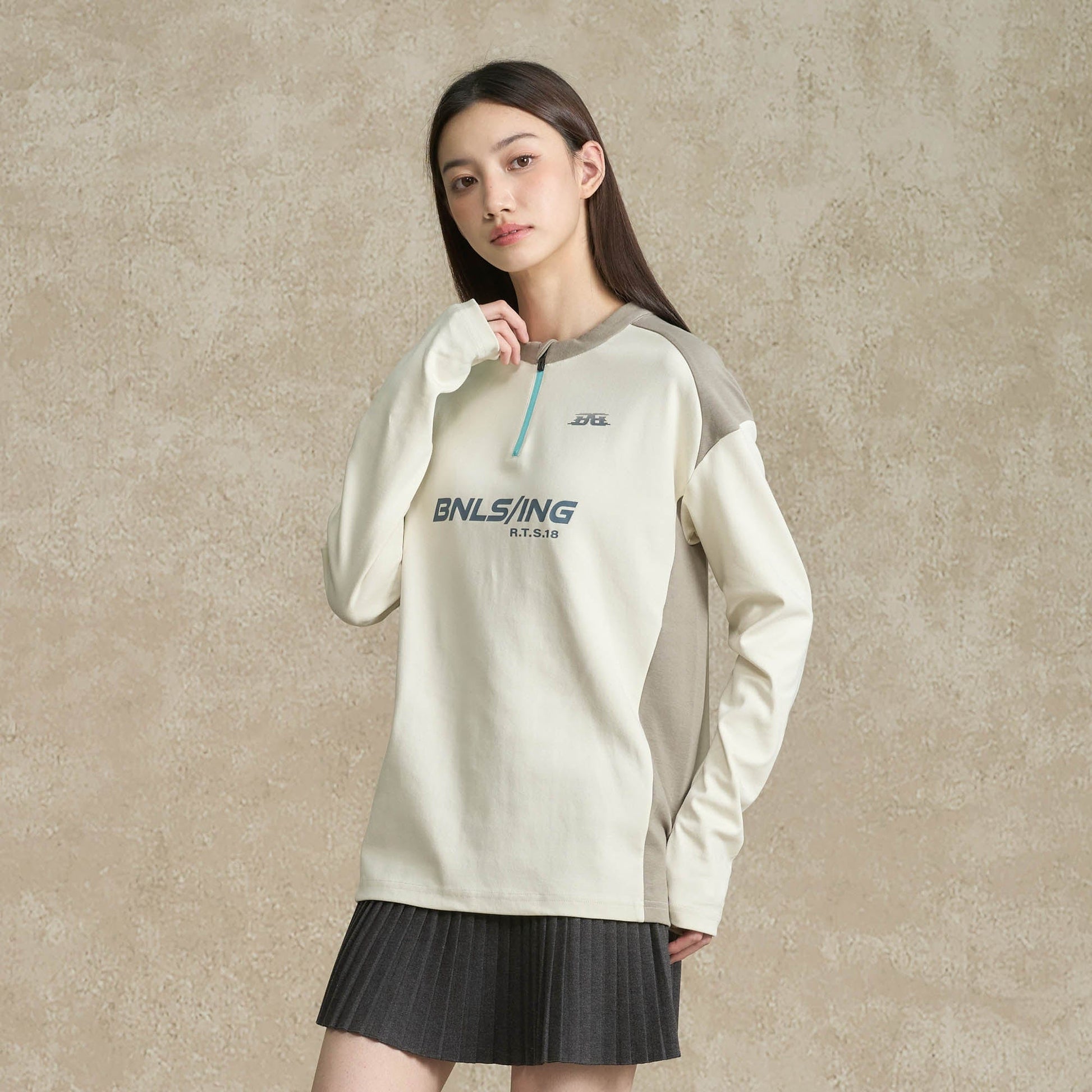 BONELESS Contrast Half-Zip Racing Long-Sleeve Tee-L/S Tee-S-Blue-Free Shipping Leatheretro