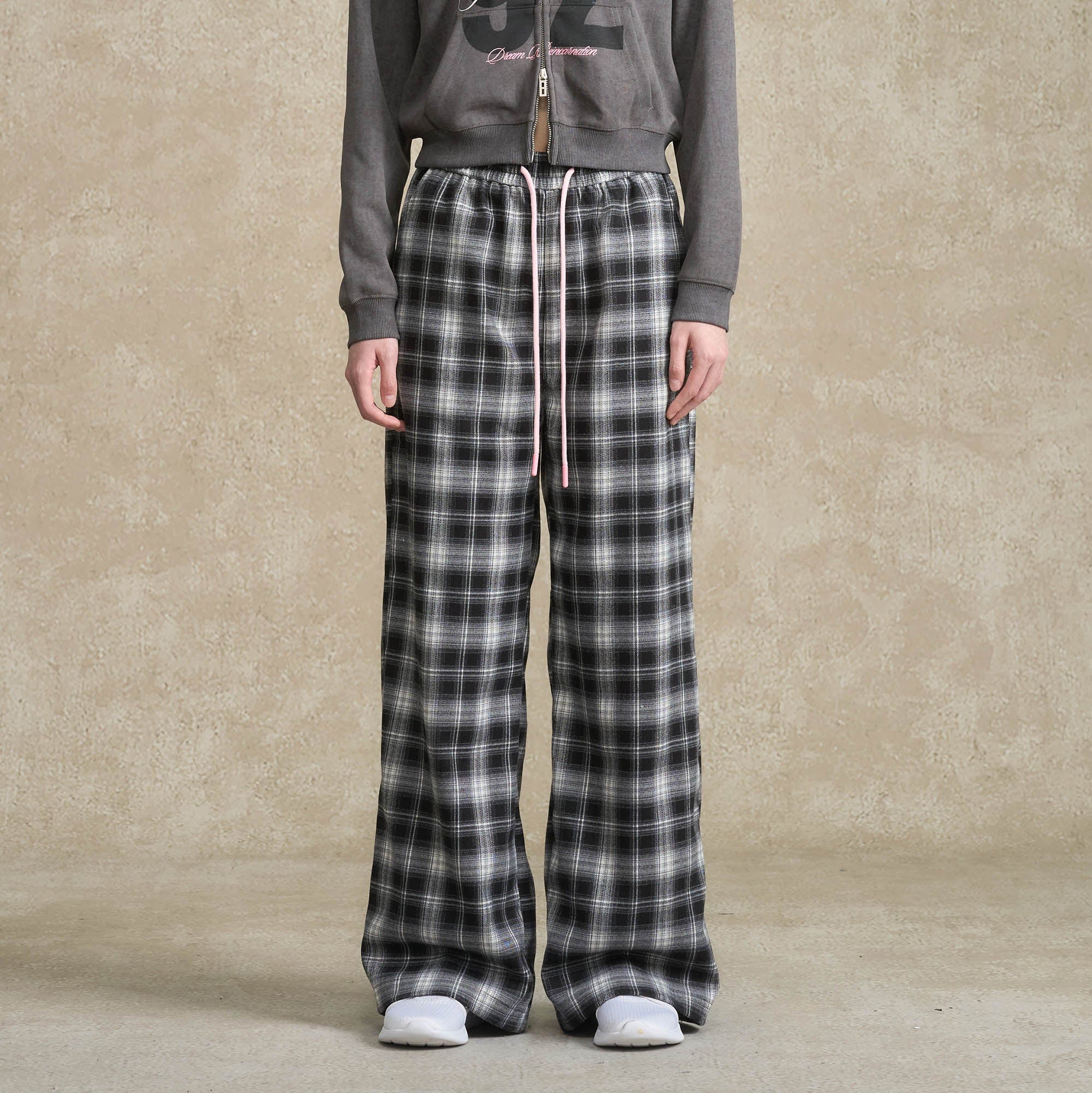BONELESS Essential Plaid Drawstring Pants-Pants-S-Black-Free Shipping Leatheretro