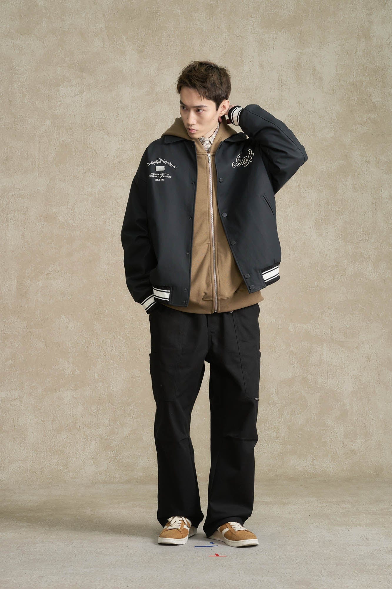 BONELESS Embroidered Logo PU Varsity Jacket-Jacket-S-Black-Free Shipping Leatheretro