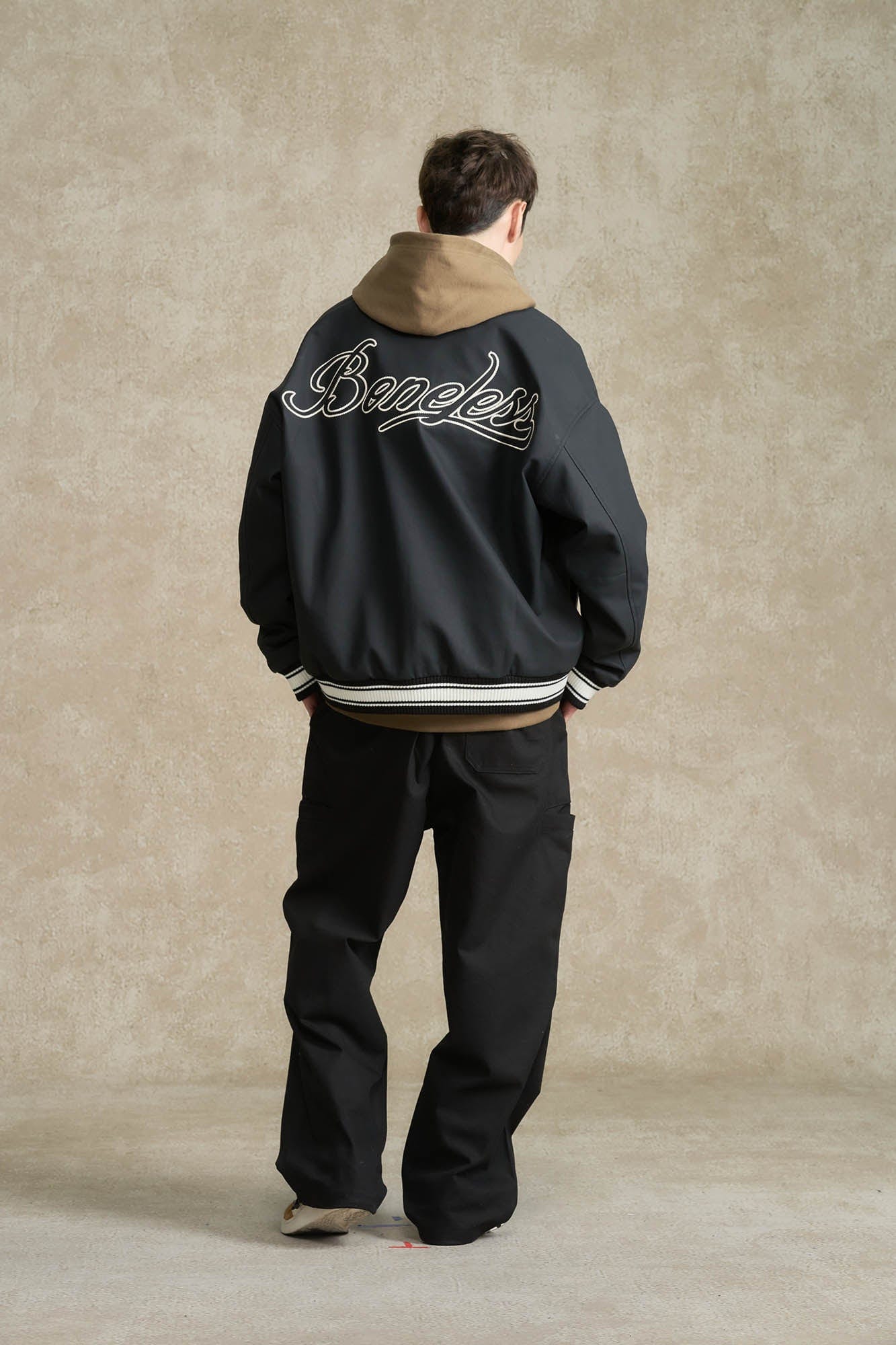 BONELESS Embroidered Logo PU Varsity Jacket-Jacket-S-Black-Free Shipping Leatheretro