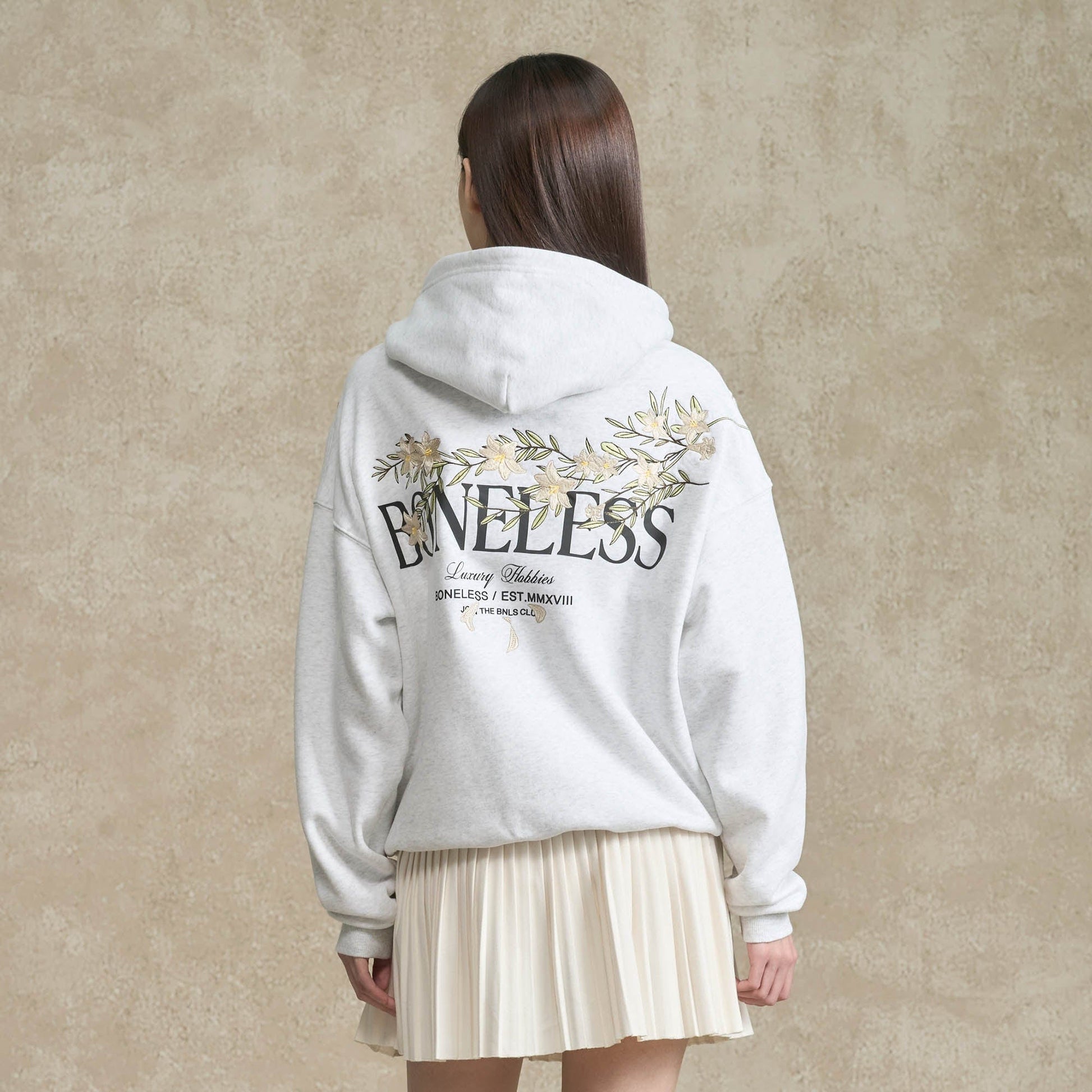 BONELESS Floral Embroidered Fleece-Lined Hoodie-Hoodie-S-Black-Free Shipping Leatheretro