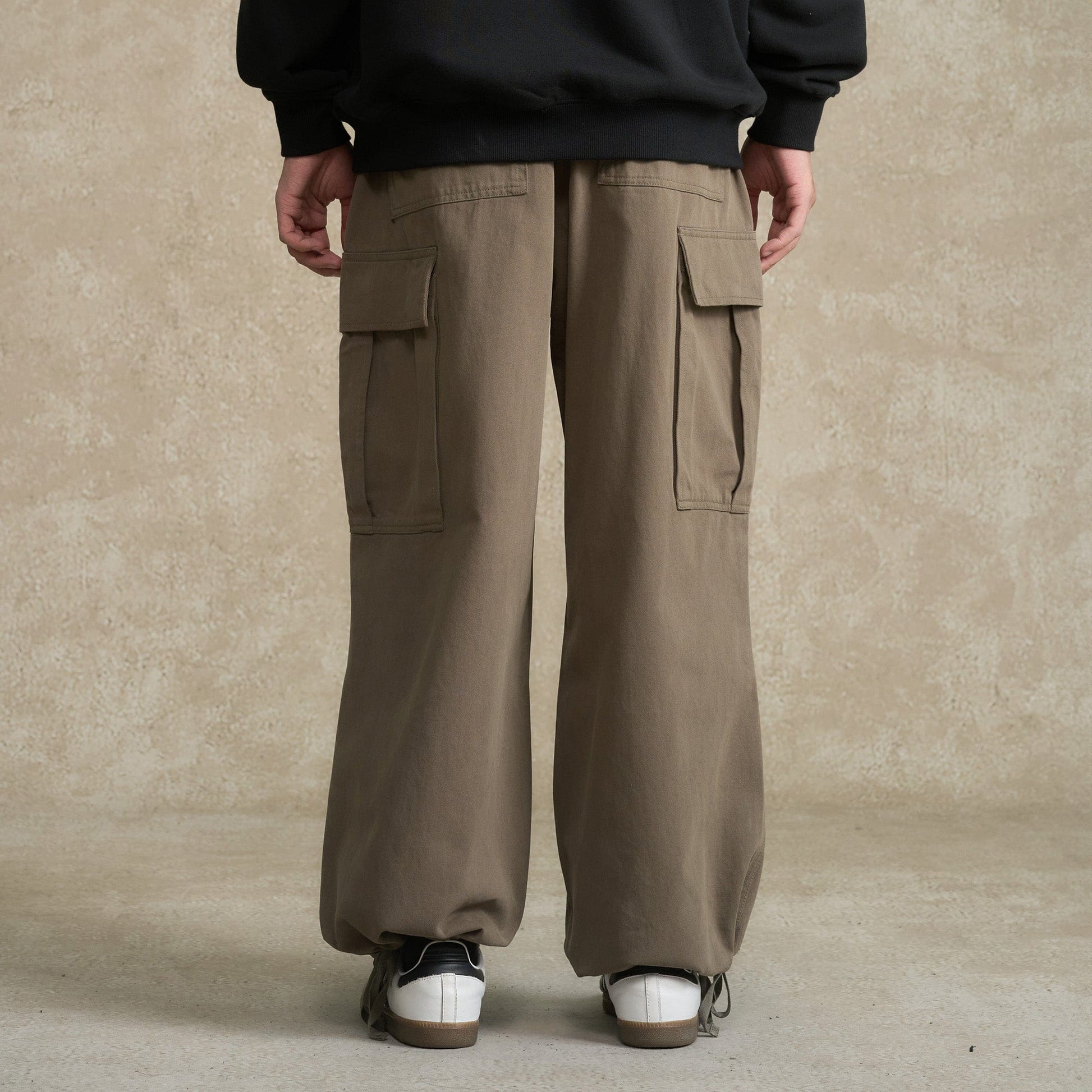 BONELESS Pleated Big Pocket Drawstring Cargo-Pants-S-Brown-Free Shipping Leatheretro