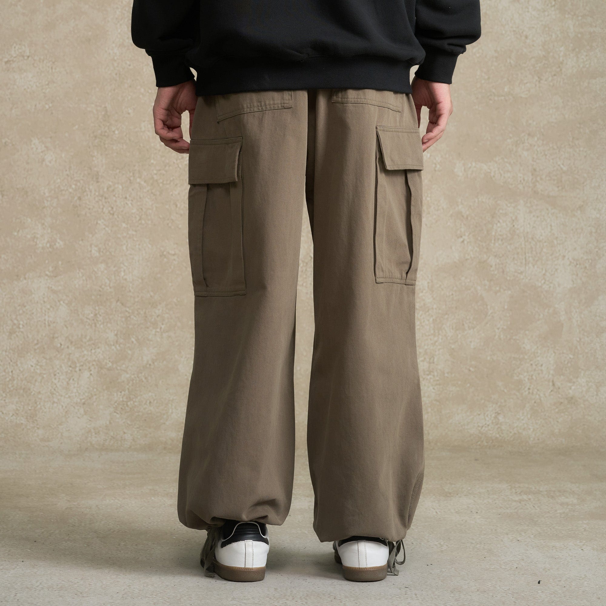 BONELESS Pleated Big Pocket Drawstring Cargo-Pants-S-Brown-Free Shipping Leatheretro