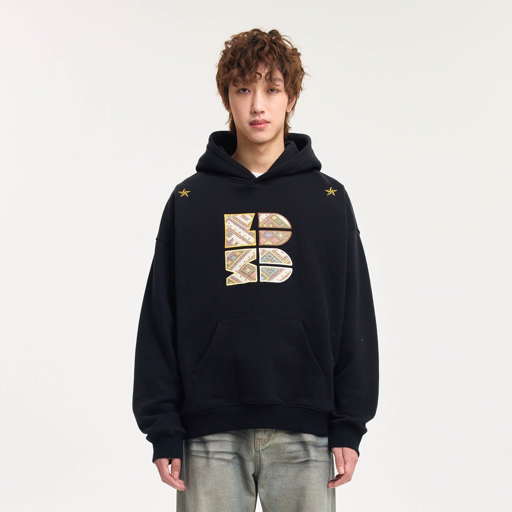 BONELESS Tribal Jacquard LOGO Patch Embroidered Hoodie-Hoodie-S-Black-Free Shipping Leatheretro