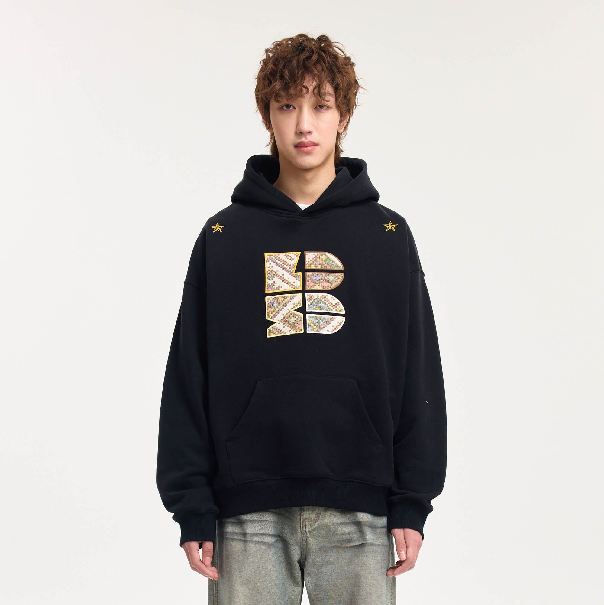 BONELESS Tribal Jacquard LOGO Patch Embroidered Hoodie-Hoodie-S-Black-Free Shipping Leatheretro