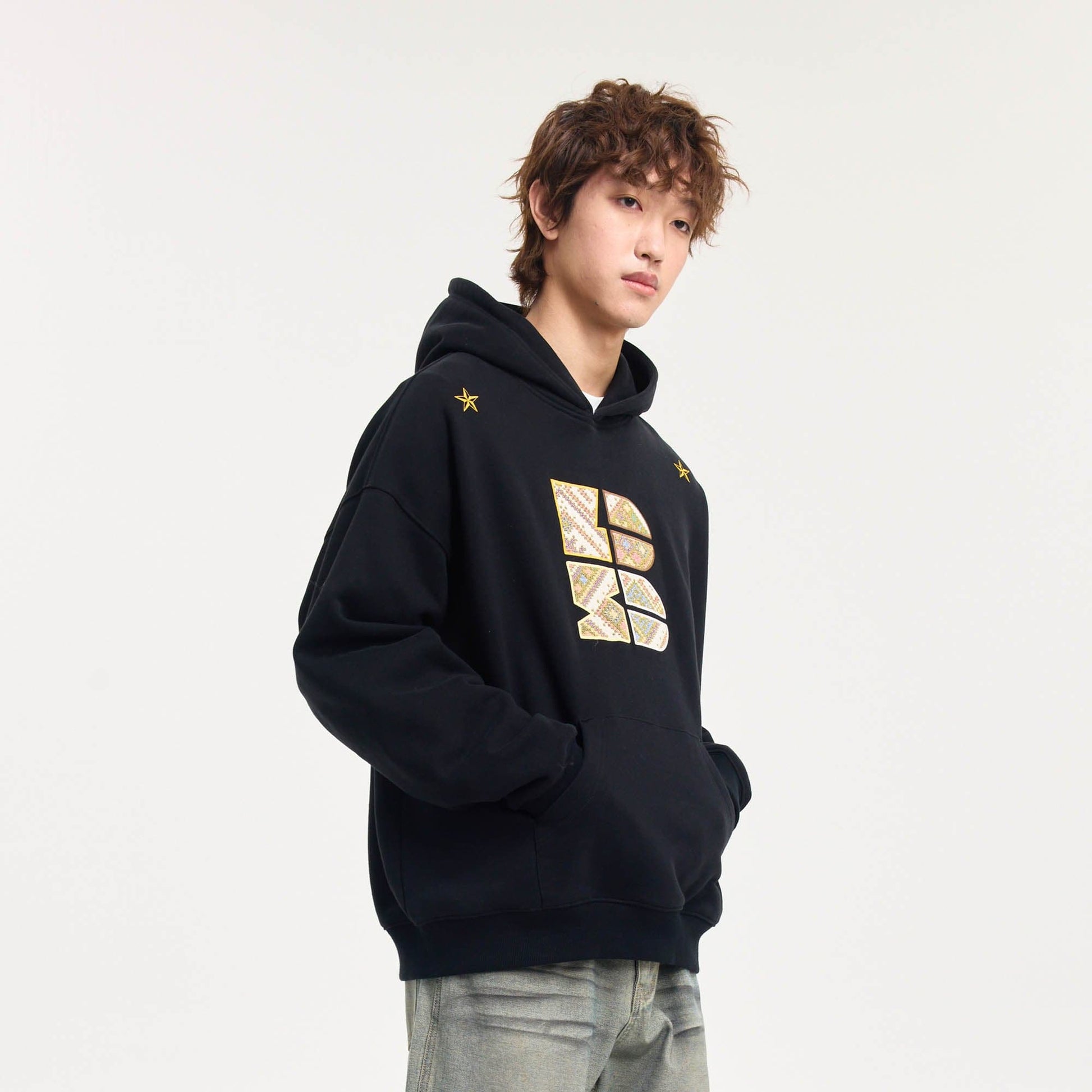 BONELESS Tribal Jacquard LOGO Patch Embroidered Hoodie-Hoodie-S-Black-Free Shipping Leatheretro