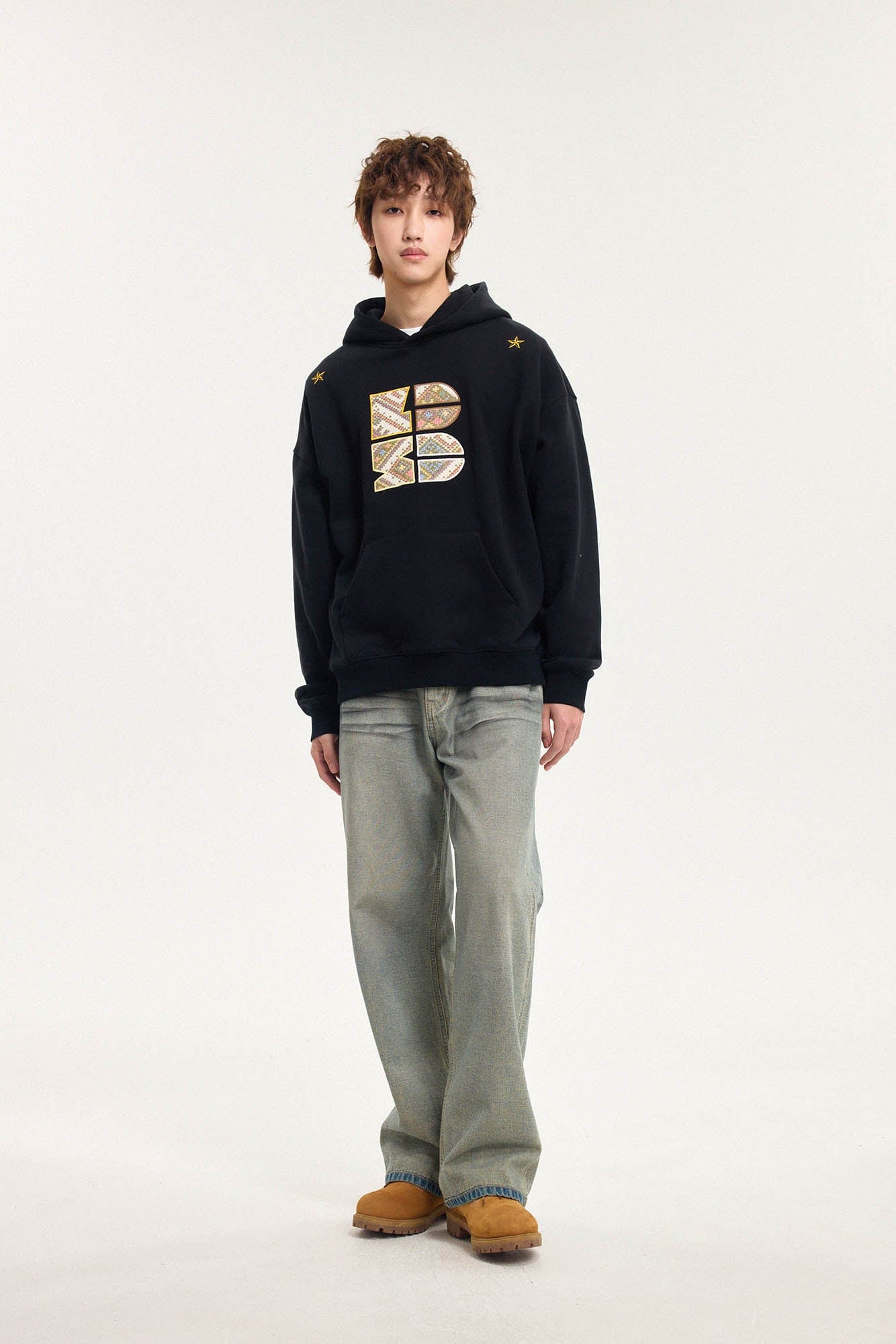 BONELESS Tribal Jacquard LOGO Patch Embroidered Hoodie-Hoodie-S-Black-Free Shipping Leatheretro