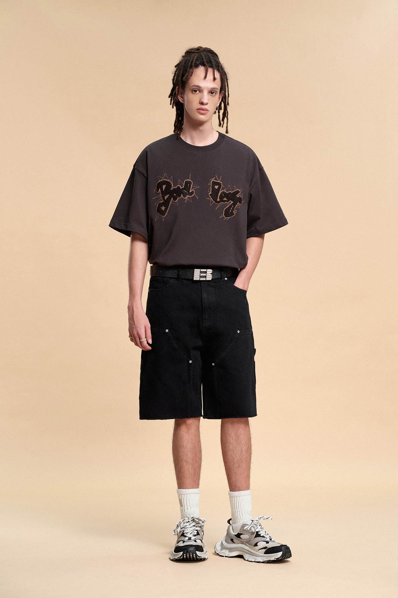 BONELESS Frayed Double-Knee Cargo Shorts Black-Shorts-S-Free Shipping Leatheretro