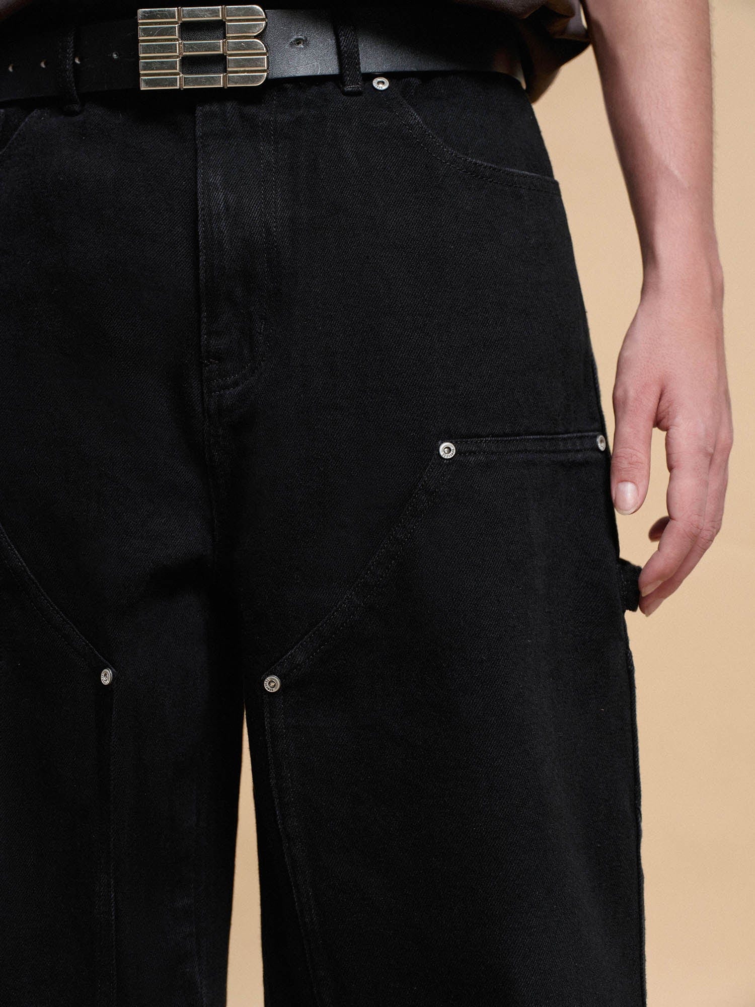 BONELESS Frayed Double-Knee Cargo Shorts Black-Shorts-S-Free Shipping Leatheretro