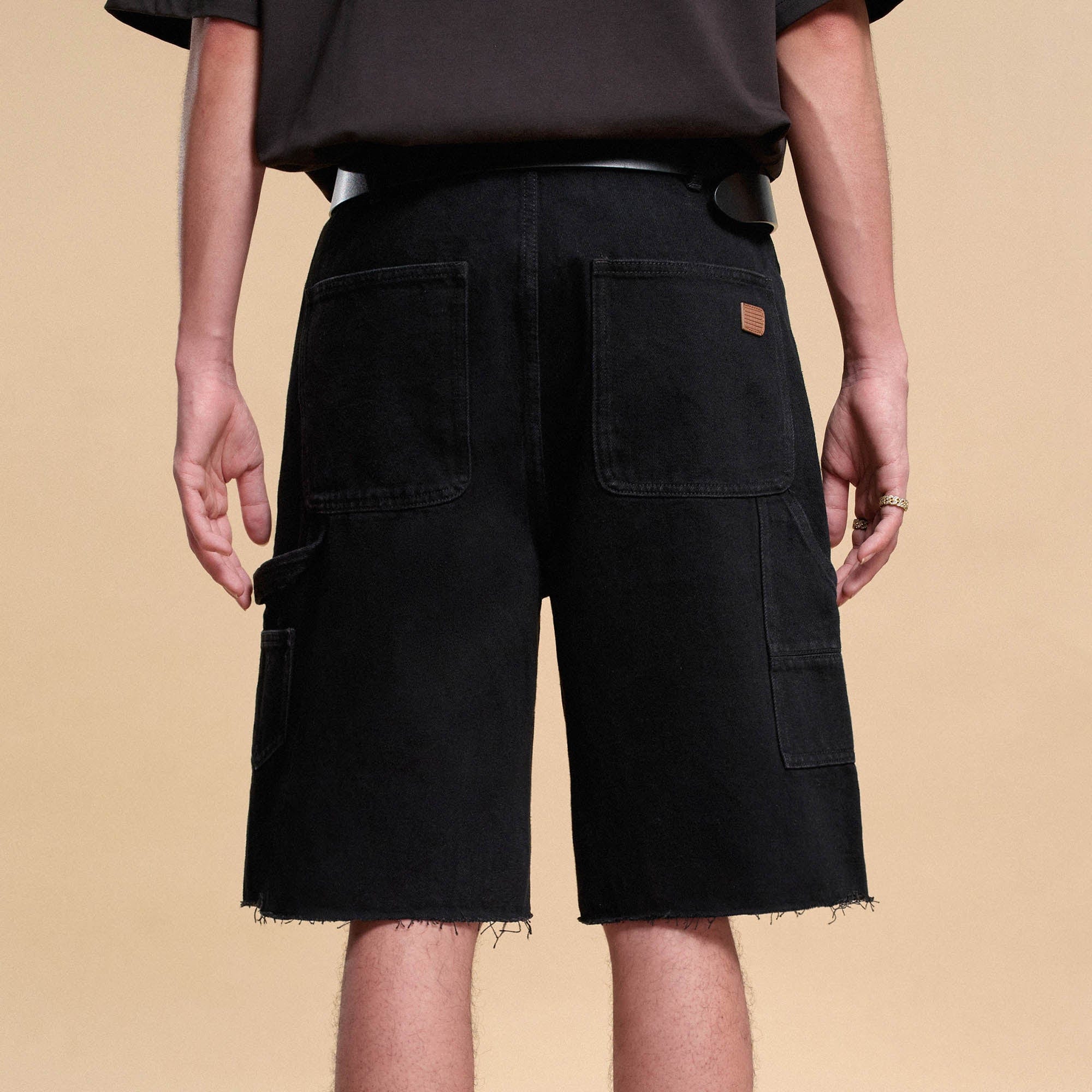 BONELESS Frayed Double-Knee Cargo Shorts Black-Shorts-S-Free Shipping Leatheretro