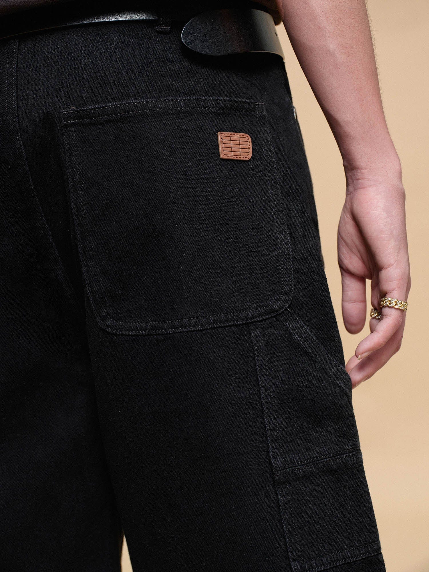 BONELESS Frayed Double-Knee Cargo Shorts Black-Shorts-S-Free Shipping Leatheretro
