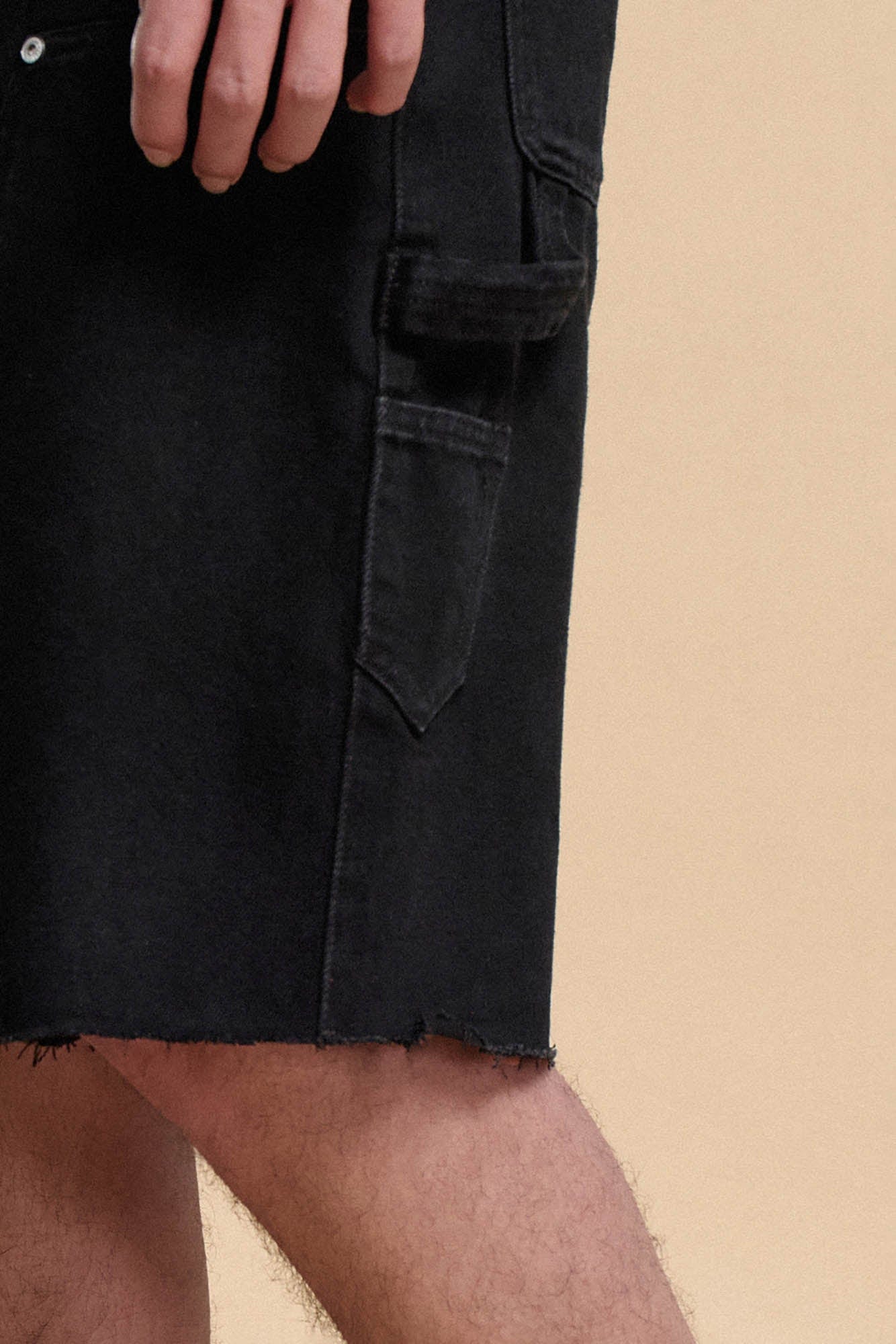 BONELESS Frayed Double-Knee Cargo Shorts Black-Shorts-S-Free Shipping Leatheretro